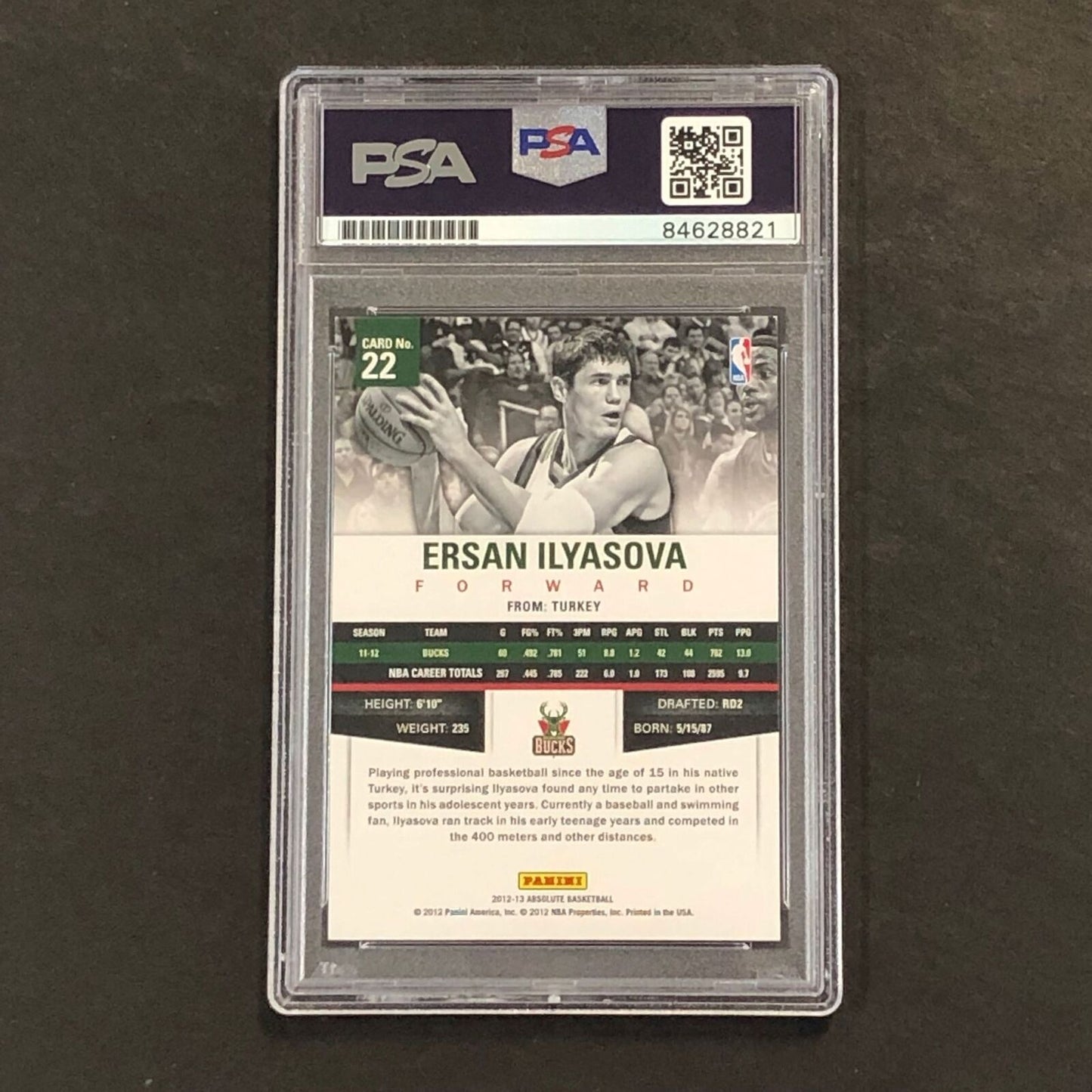 2012-13 Panini Absolute Basketball #22 Ersan Ilyasova Signed Card AUTO 10 PSA Sl