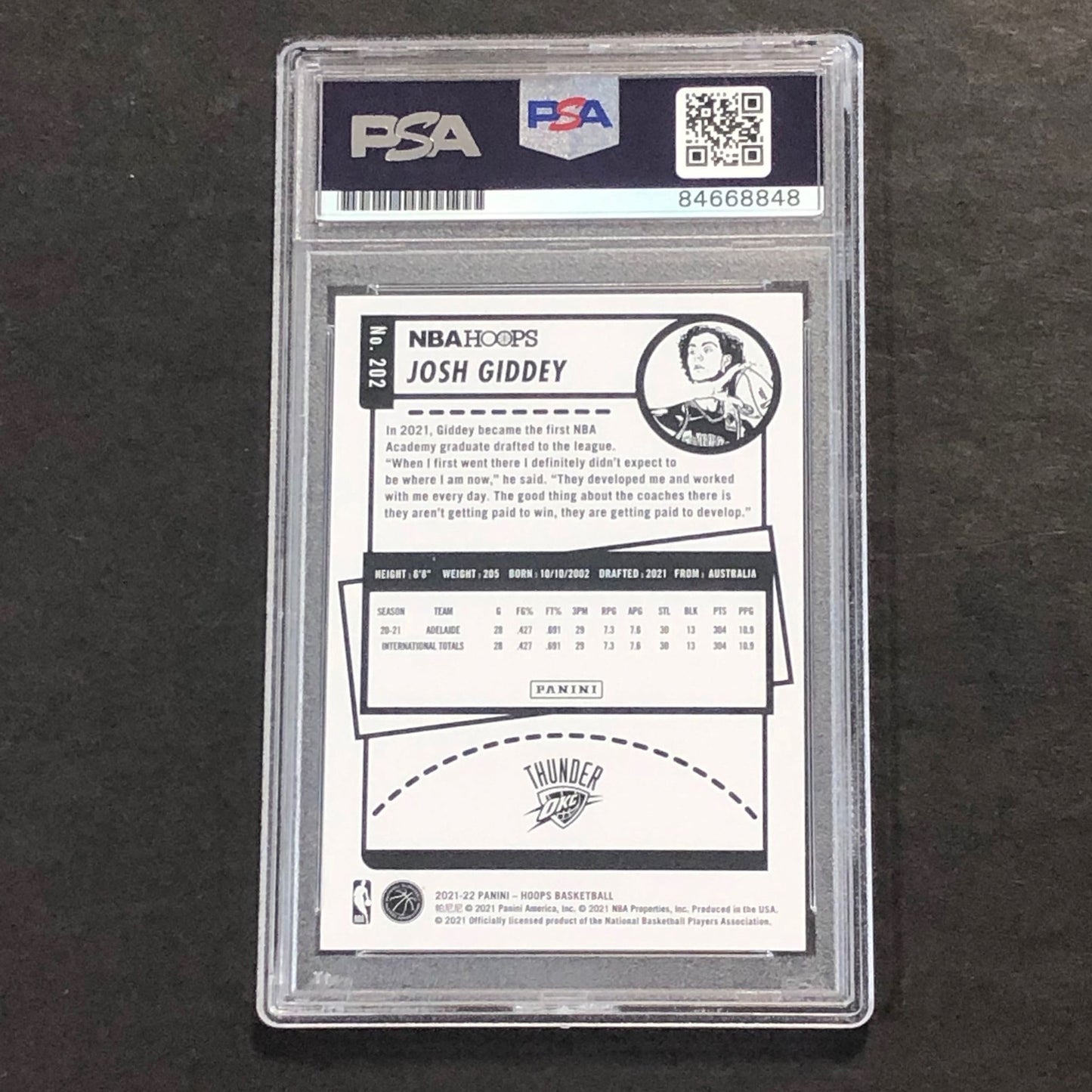 2021-22 NBA Hoops #202 Josh Giddey Signed Card AUTO PSA Slabbed RC Thunder