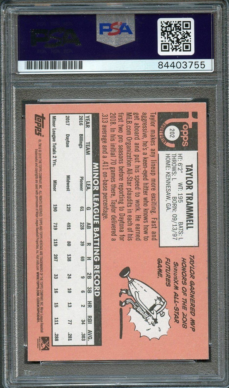 2018 Topps Heritage Minor #202 Taylor Trammell Signed Card PSA Slabbed Auto Mari