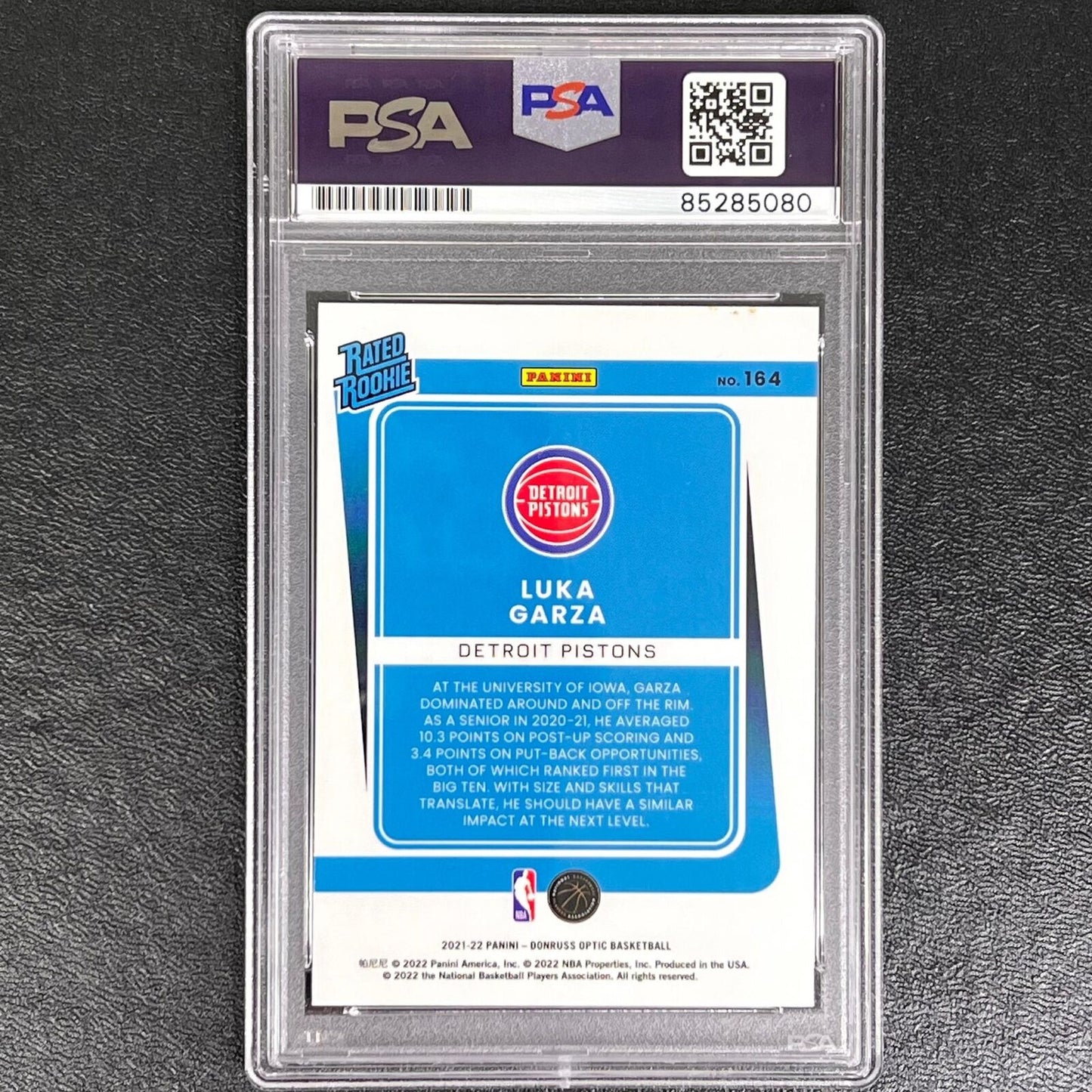 2021-22 Panini Donruss Optic Rated Rookie #164 Luka Garza Signed Card AUTO PSA S