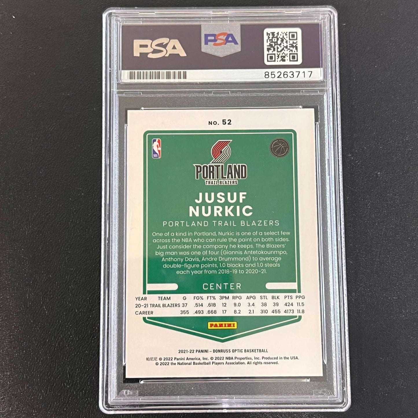 2021-22 Panini Donruss Optic #52 Jusuf Nurkic Signed AUTO PSA Slabbed Trail Blaz