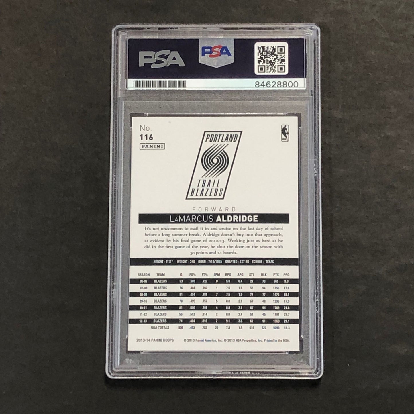 2013-14 NBA Hoops #116 LaMarcus Aldridge Signed Card AUTO GRADE 10 PSA Slabbed T
