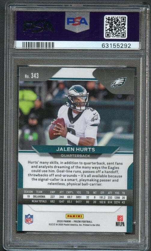 2020 Panini Prizm #343 Jalen Hurts PSA 10 Auto Grade 10 Slabbed Signed Rookie Ca