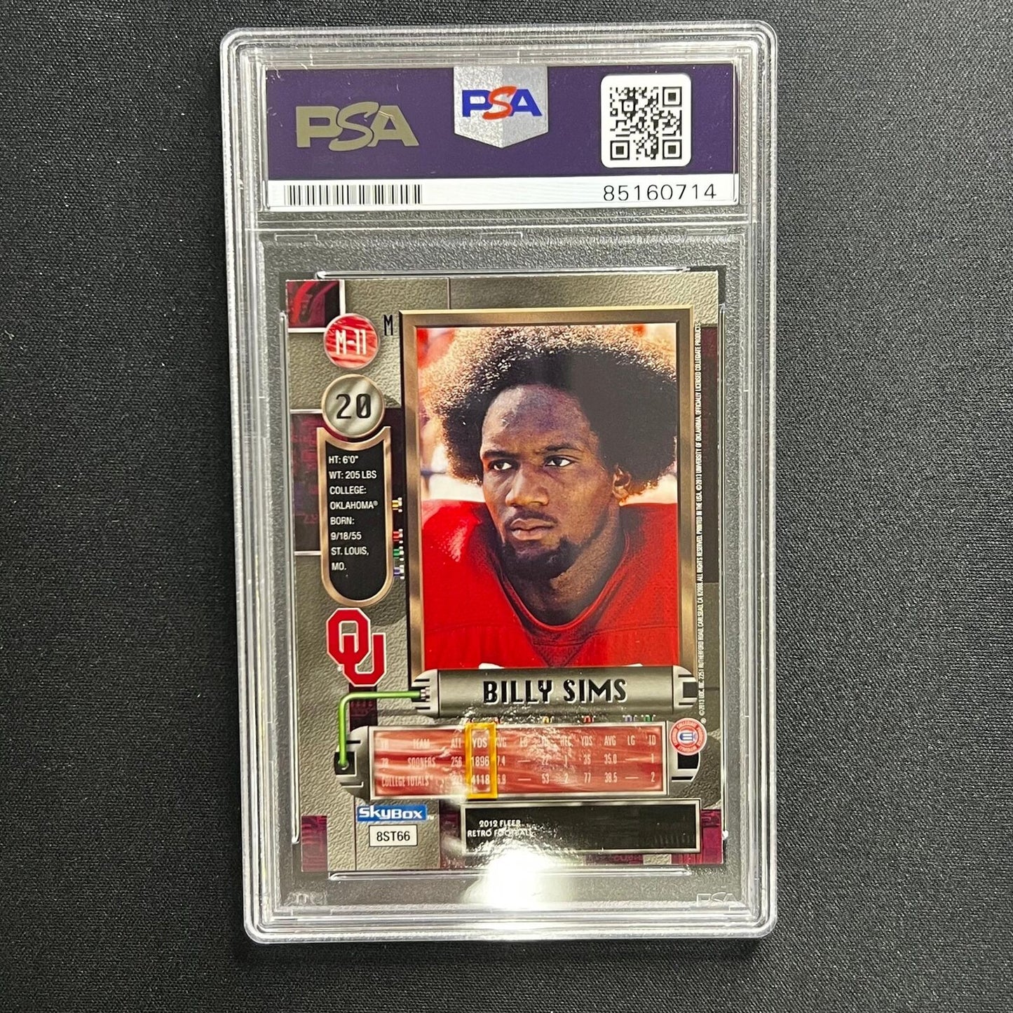 2012 Football Card #20 Billy Sims Signed Card PSA Slabbed Auto GRADE 10 Oklahoma