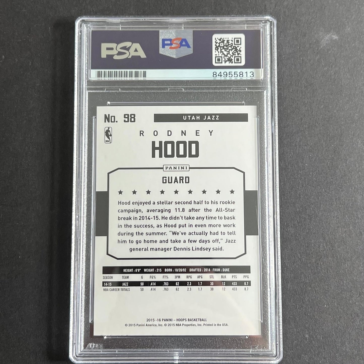 2015-16 NBA Hoops #98 Rodney Hood Signed Card PSA Slabbed Jazz