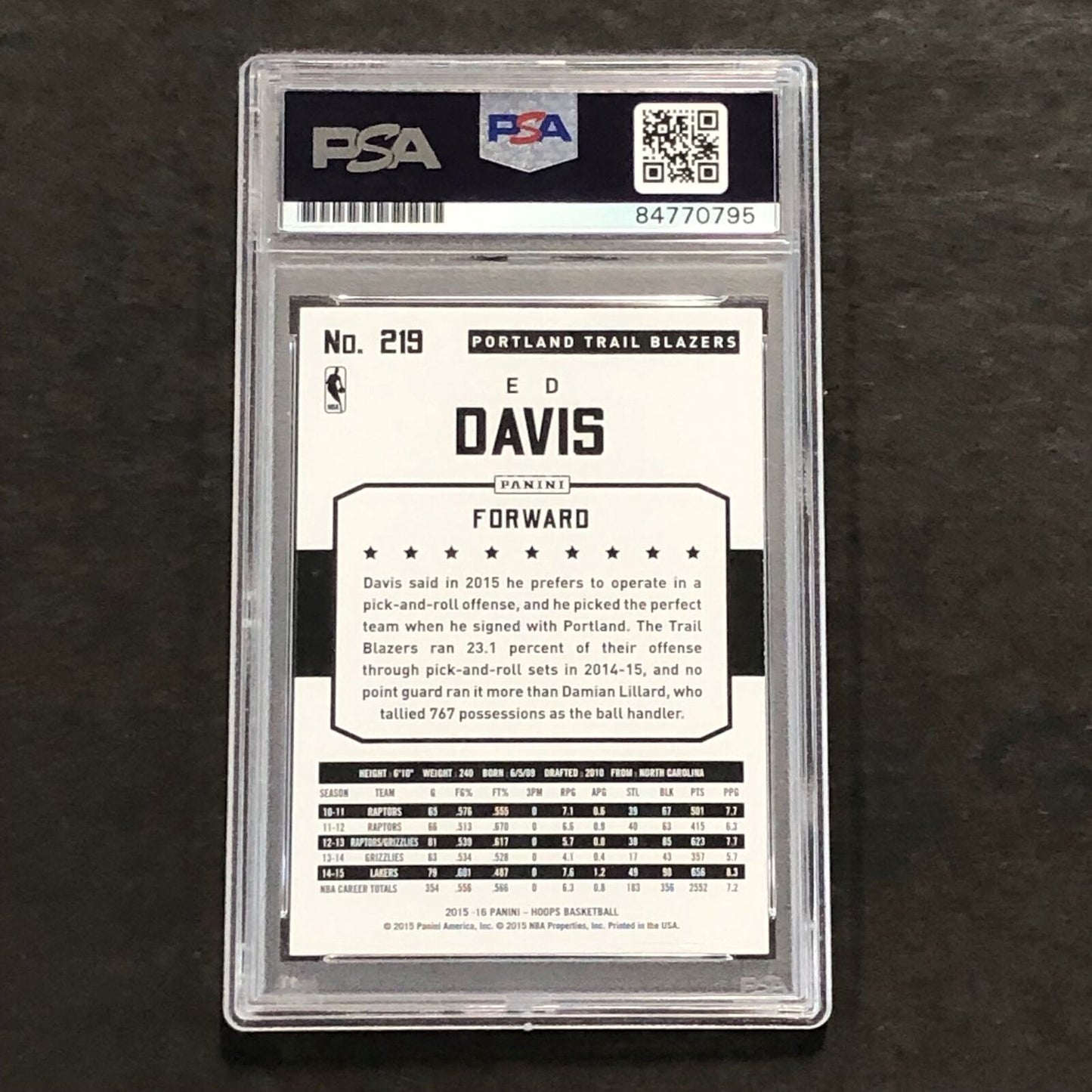 2015-16 NBA Hoops #219 Ed Davis Signed Card AUTO PSA Slabbed Trail Blazers