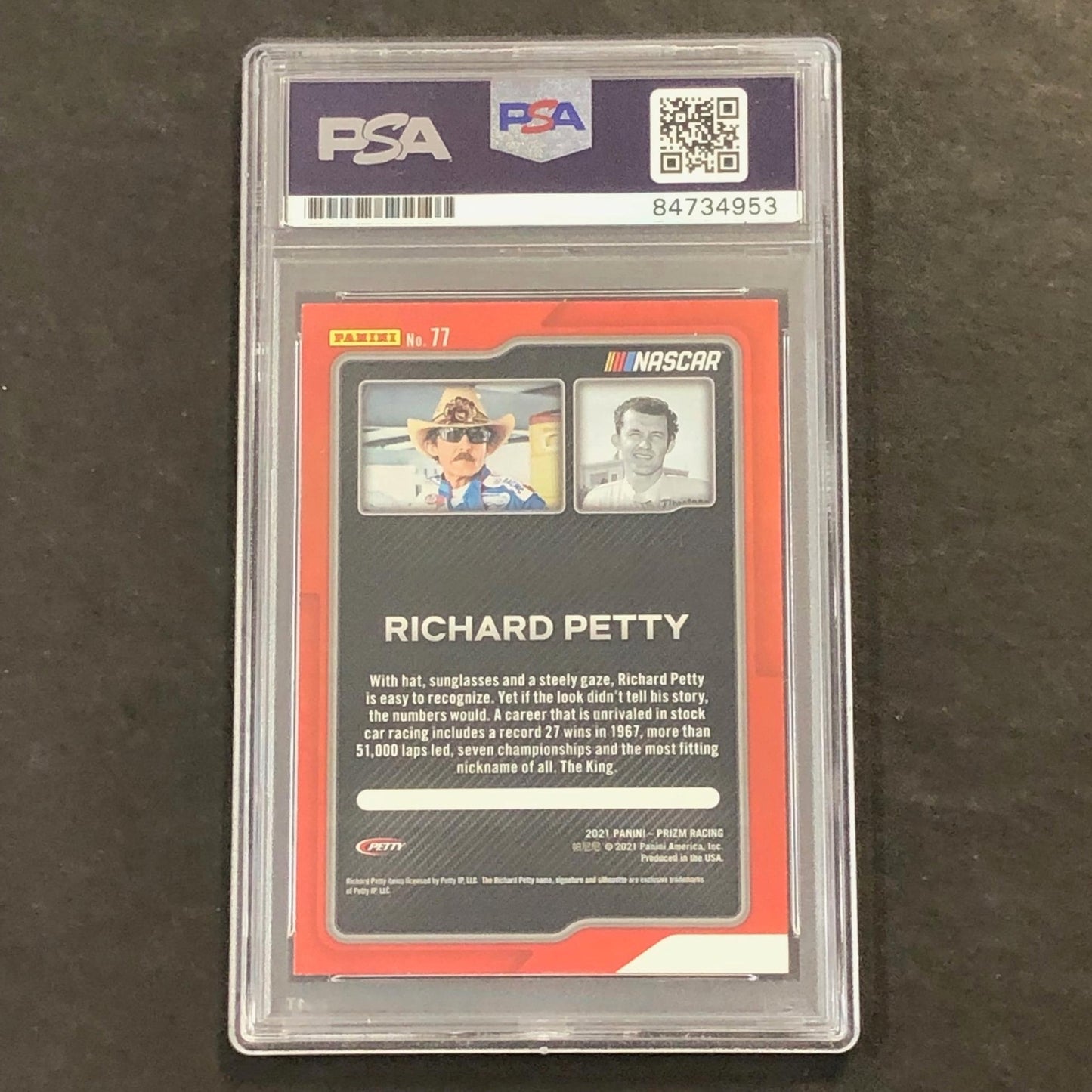 2021 Panini Prizm Racing Flashbacks #77 Richard Petty Signed Card AUTO PSA Slab