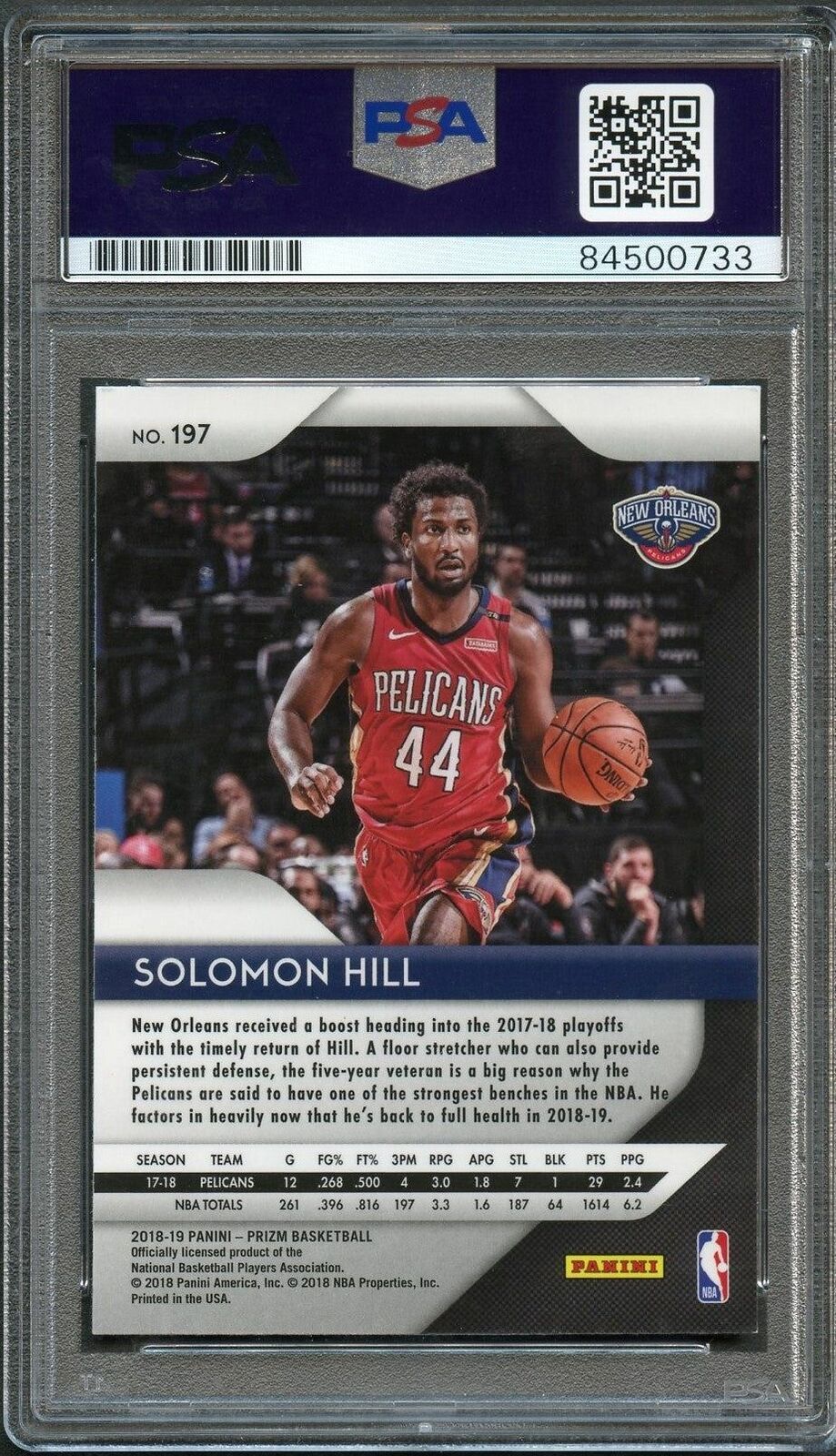 2018-19 Panini Prizm #197 Solomon Hill Signed Card AUTO 10 PSA Slabbed Pelicans