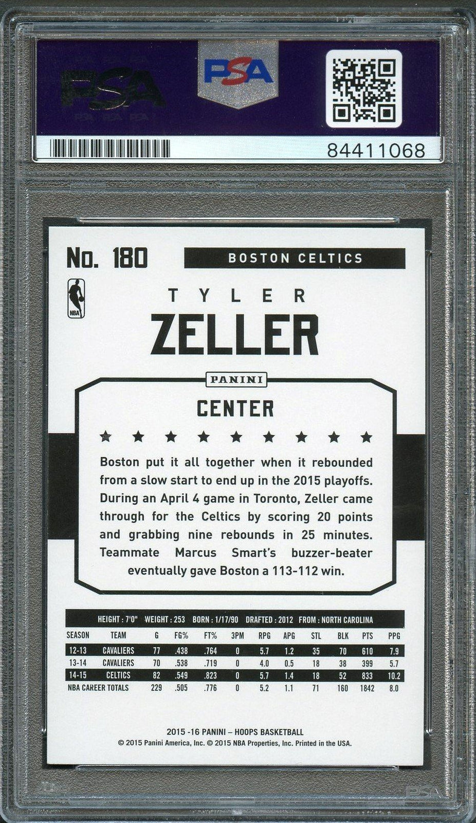 2015-16 NBA Hoops #180 Tyler Zeller Signed Card AUTO 10 PSA/DNA Slabbed Celtics