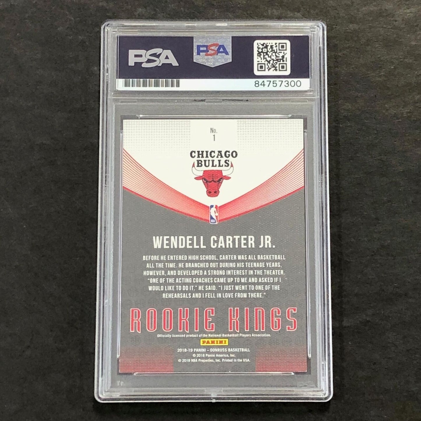 2018-19 Panini Donruss #1 Wendell Carter Jr. Signed Card AUTO 10 PSA Slabbed RC