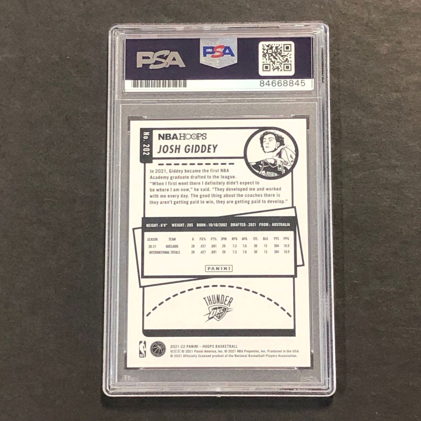 2021-22 NBA Hoops #202 Josh Giddey Signed Card AUTO PSA Slabbed RC Thunder