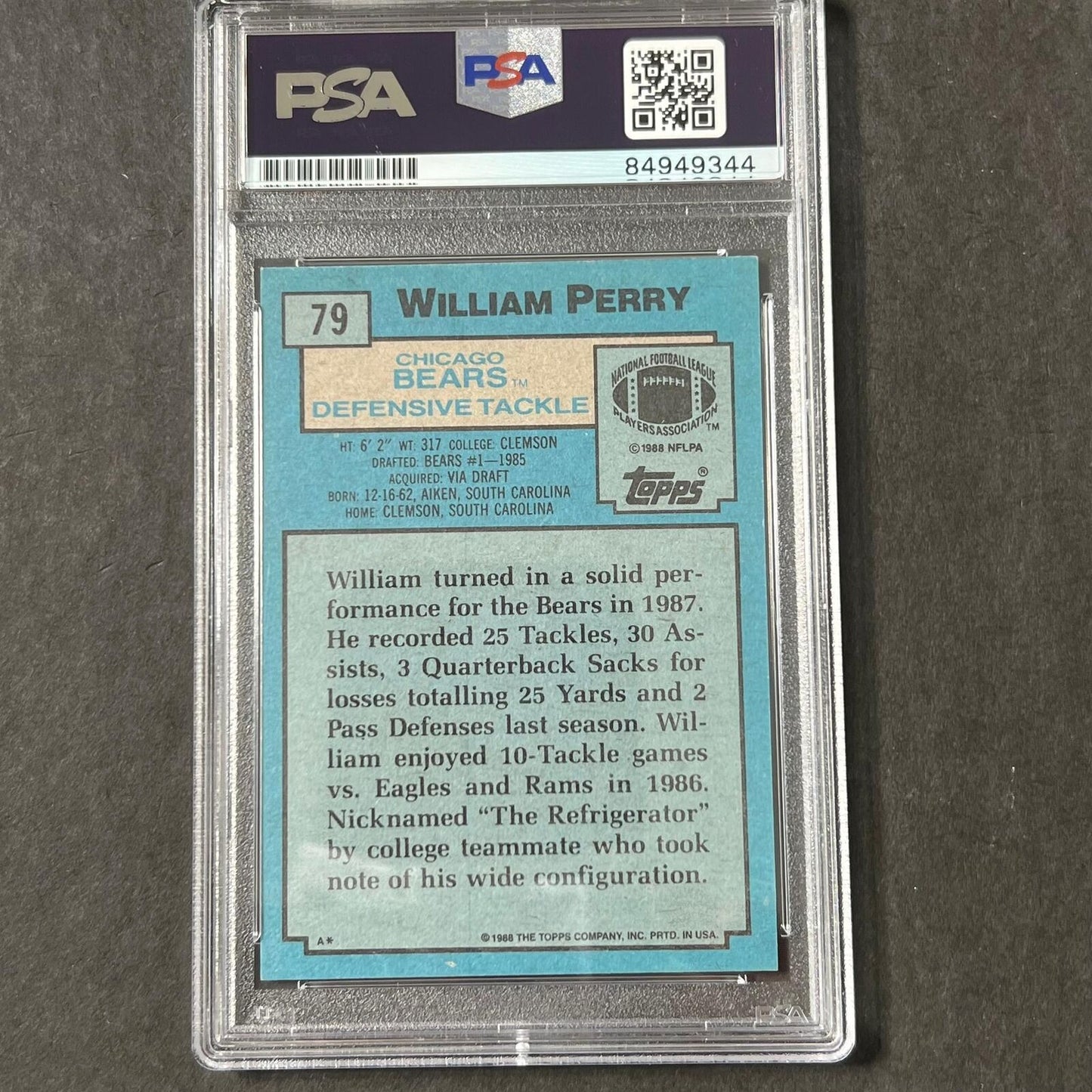 1998 Topps #79 William Perry signed card PSA Slabbed Chicago Bears Signed