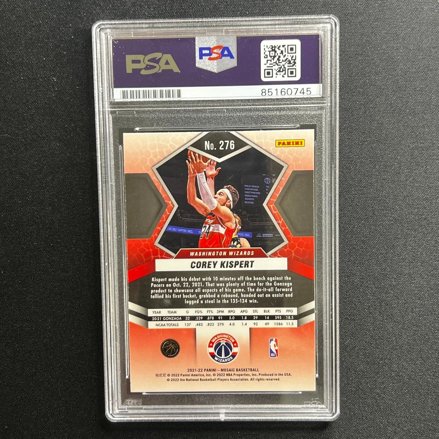 2021 Panini-Mosiac #276 COREY KISPERT Signed Card AUTO 10 PSA Slabbed Wizards
