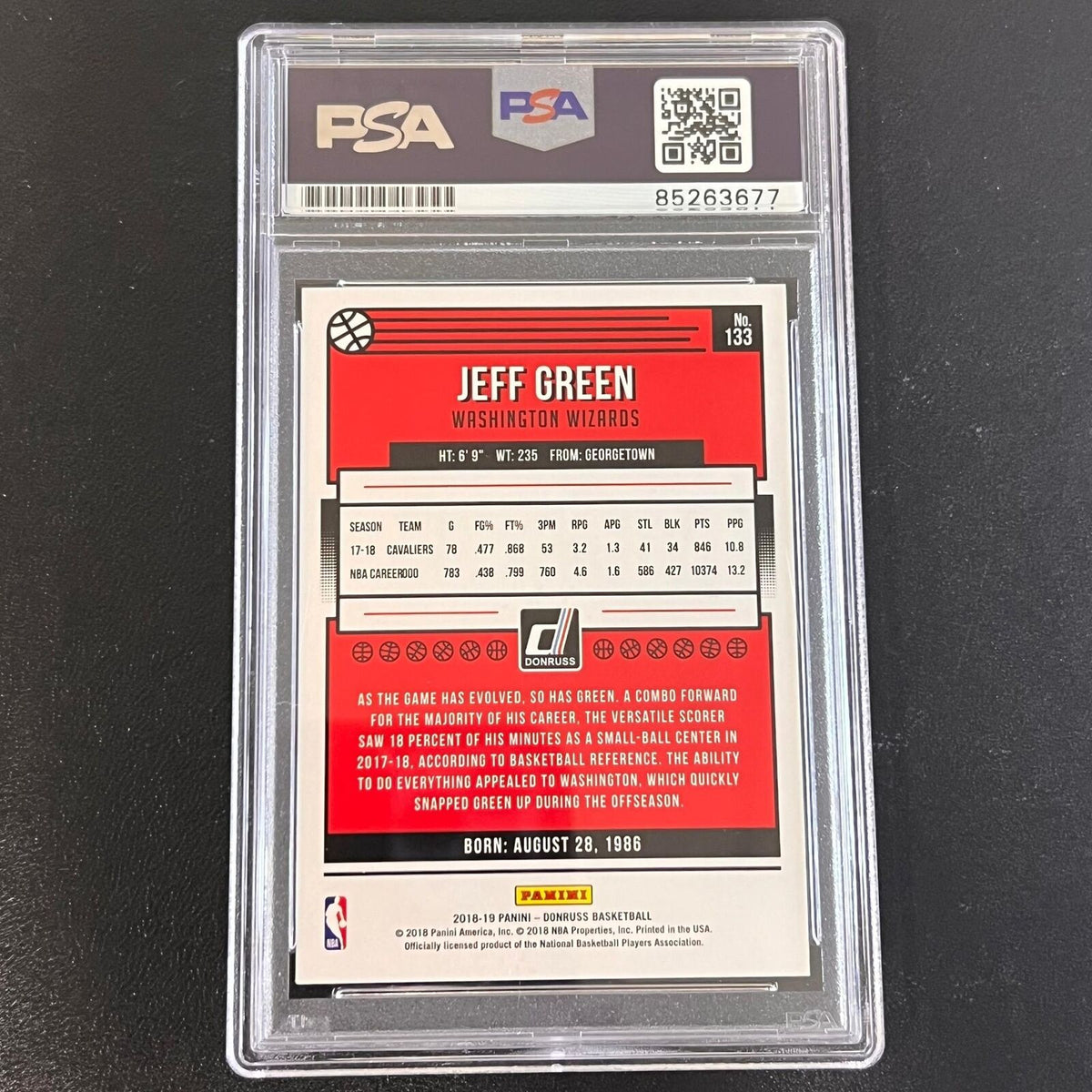 2018-19 Panini Donruss #133 Jeff Green Signed Card AUTO PSA/DNA Slabbed Cavalier