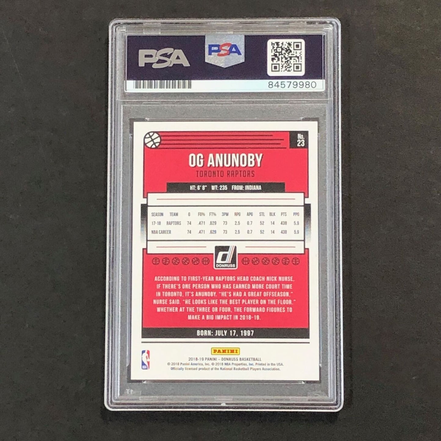 2018-19 Donruss #23 OG ANUNOBY Signed Card AUTO PSA Slabbed Raptors