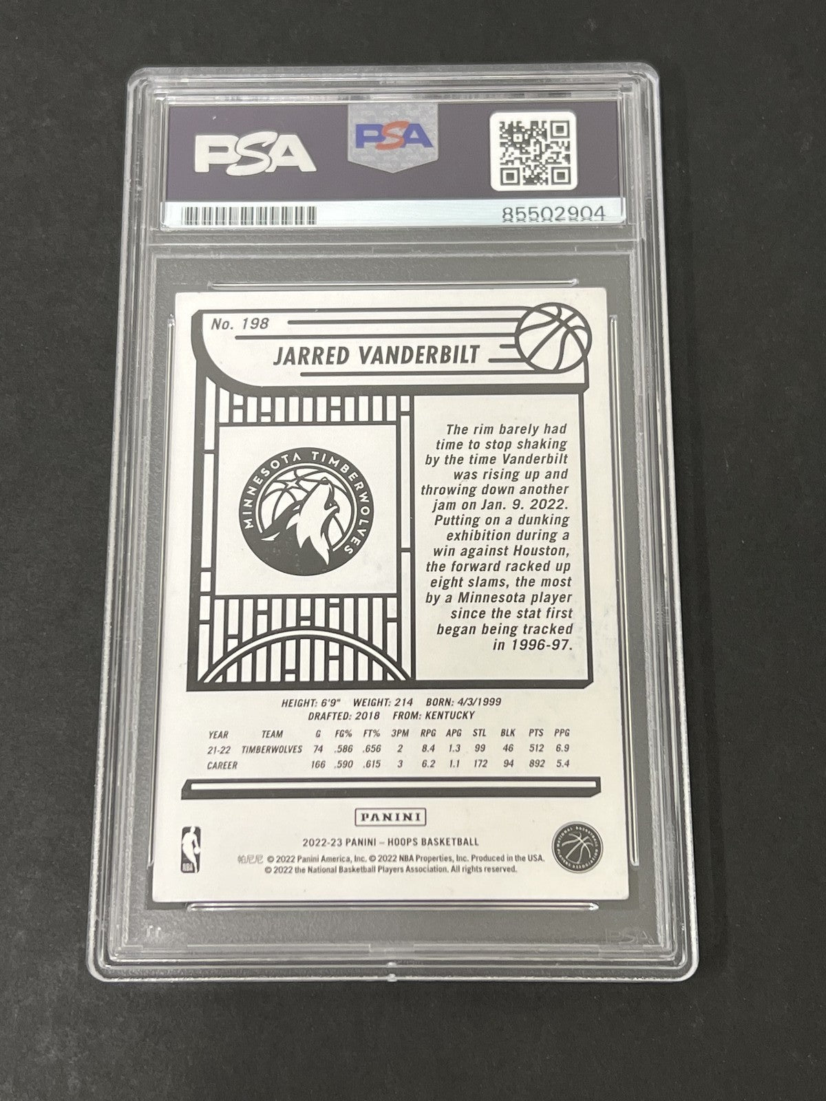 2022-23 Panini NBA Hoops #198 Jarred Vanderbilt signed card PSA Auto 10