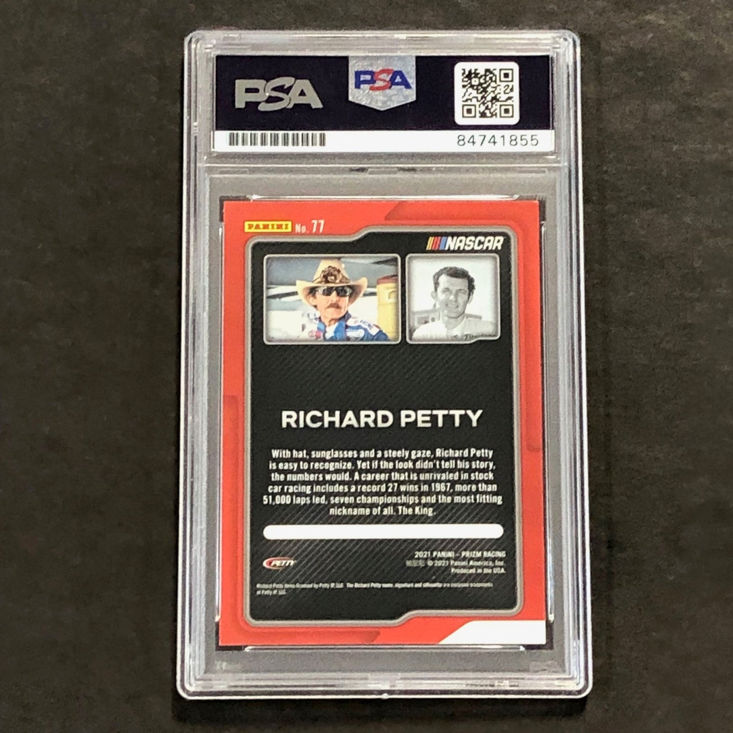 2021 Panini Prizm Racing Flashbacks #77 Richard Petty Signed Card AUTO PSA Slabb
