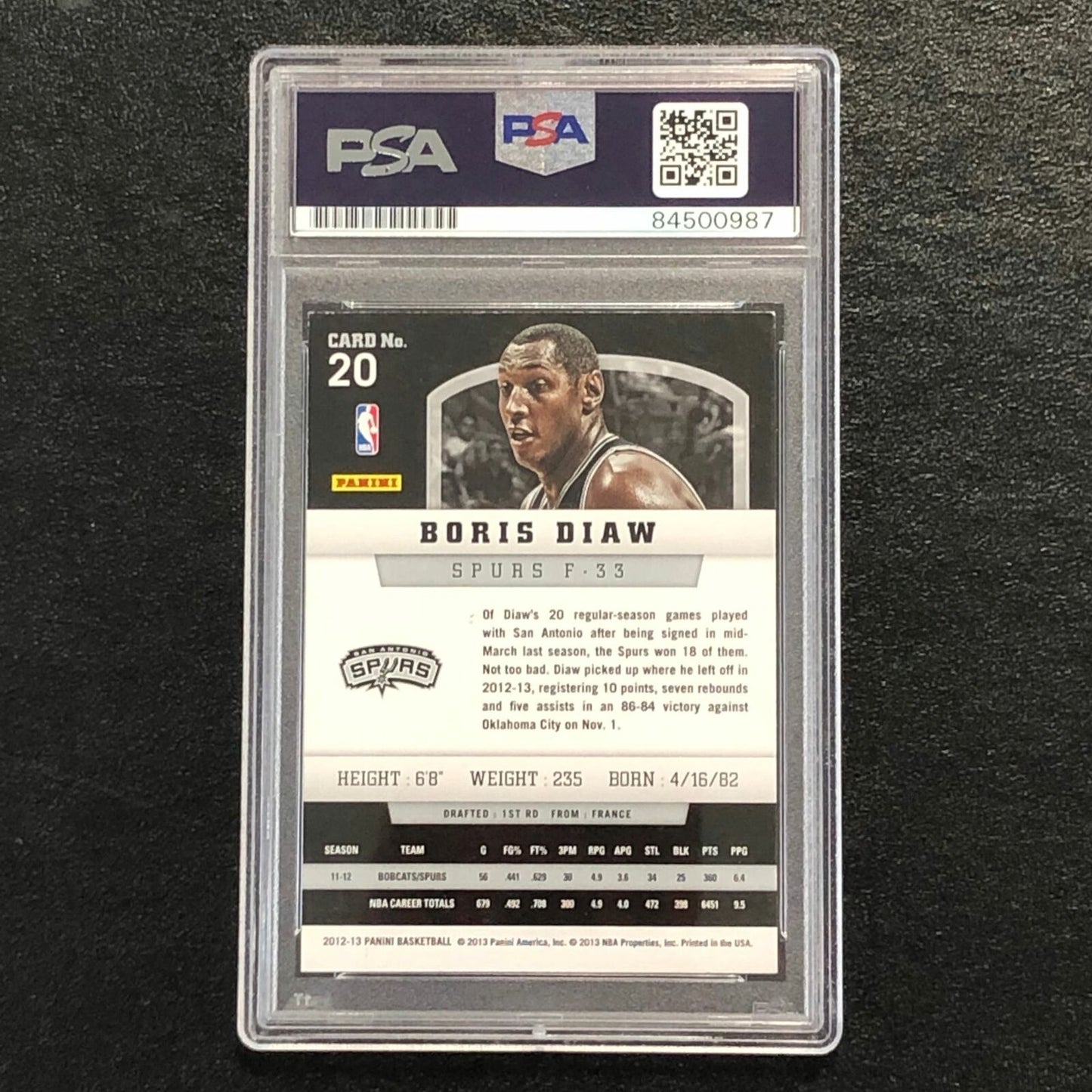 2012-13 Panini #20 Boris Diaw Signed Card AUTO 10 PSA Slabbed Spurs