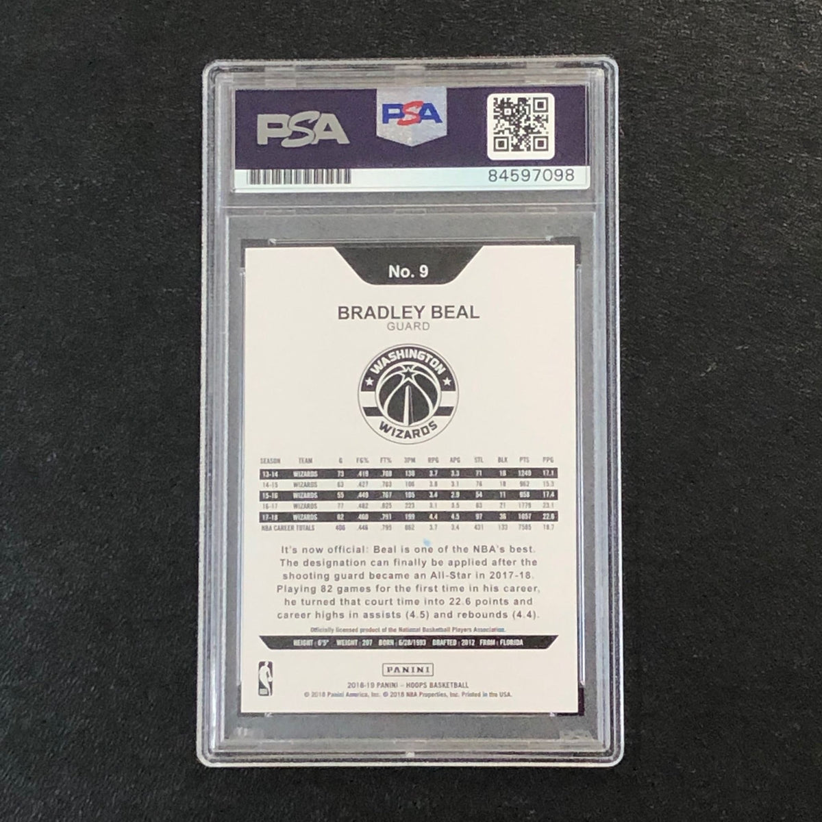 2018-19 NBA Hoops #9 Bradley Beal Signed Card AUTO 10 PSA Slabbed Wizards