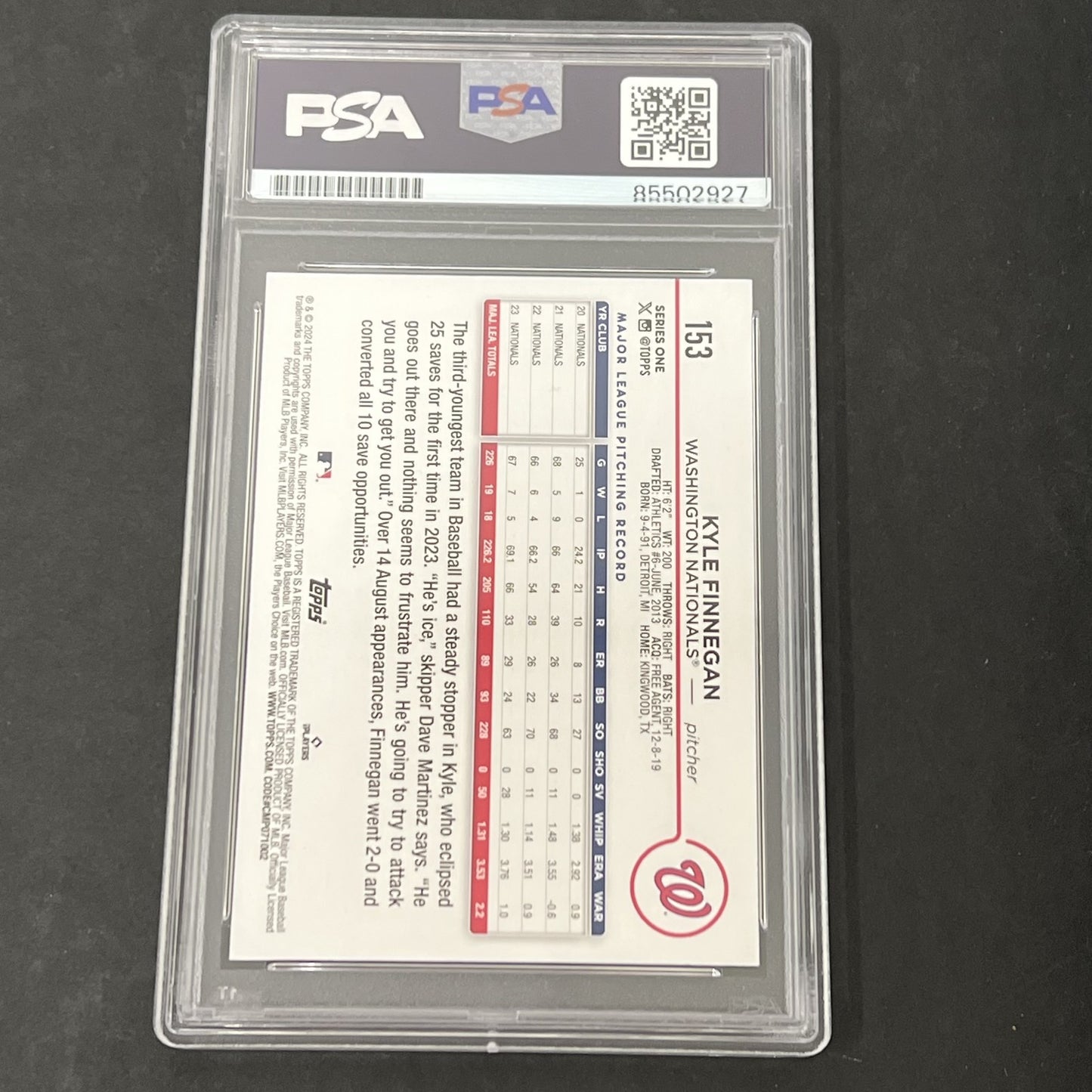 2024 Topps Series 1 #153 Kyle Finnegan signed card PSA Auto 10 Nationals