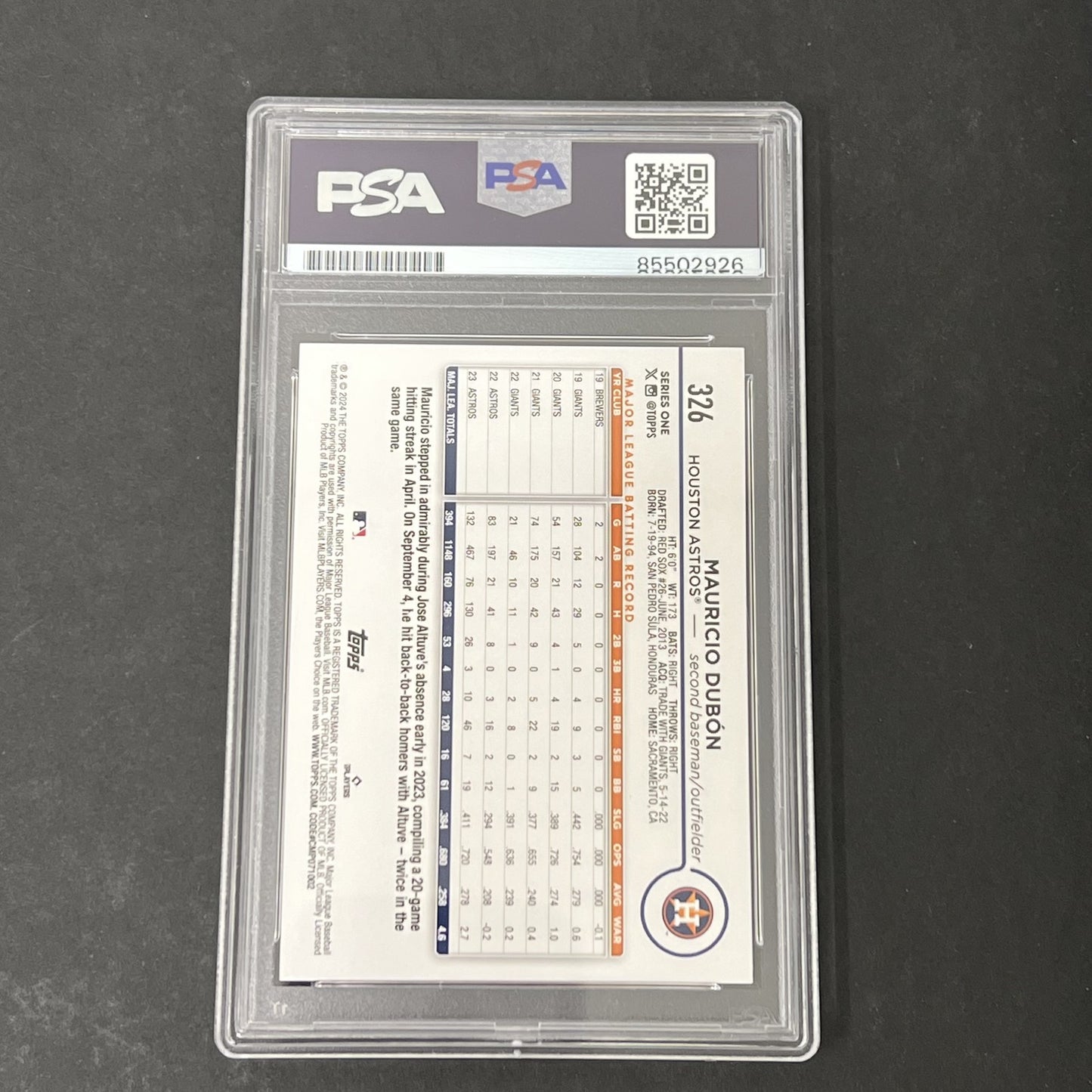 2024 Topps Series 1 #326 Mauricio Dubón signed card PSA Auto 10