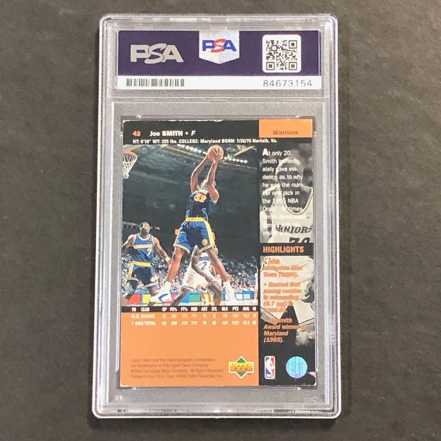 1996-97 Upper Deck #42 Joe Smith Signed Card AUTO PSA Slabbed Warriors