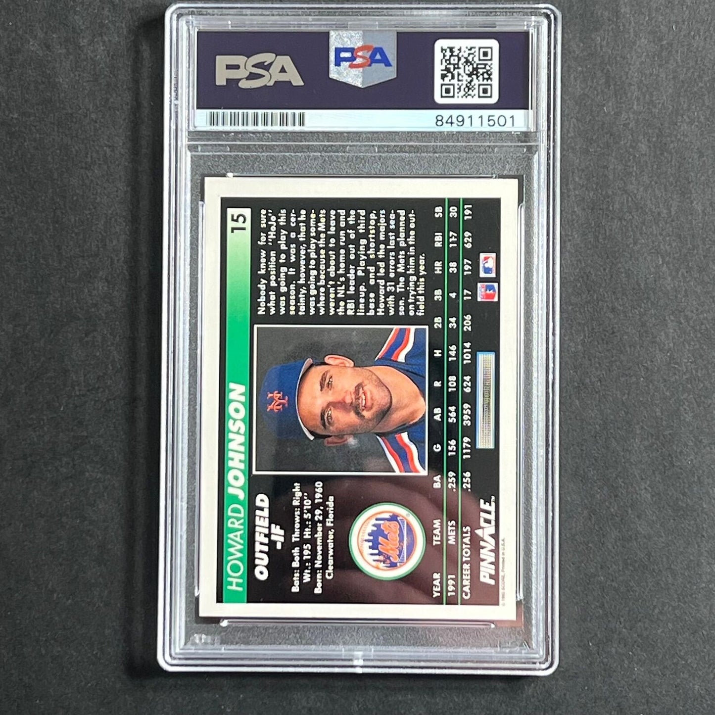 1991 Pinnacle Baseball #15 Howard Johnson Signed Card PSA Slabbed Auto 10 Mets