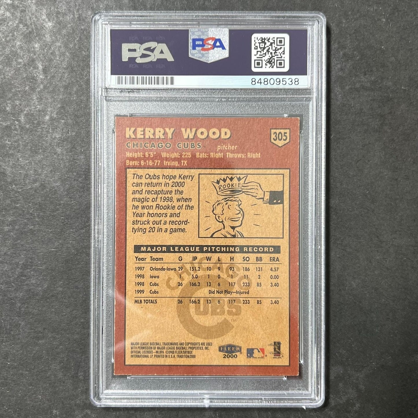 2000 Fleer #305 Kerry Wood Signed Card PSA Slabbed Auto Cubs