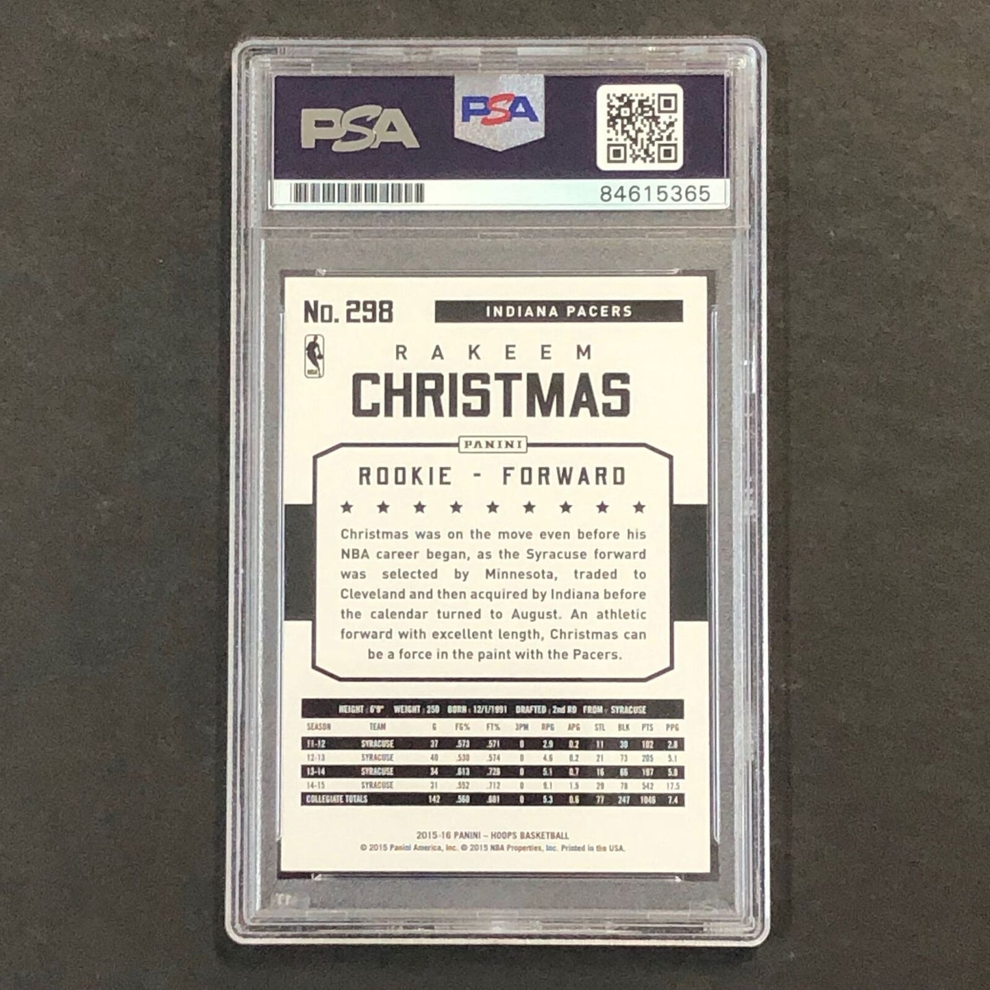 2015-16 NBA Hoops #298 Rakeem Christmas Signed Card AUTO 10 PSA Slabbed RC Pacer
