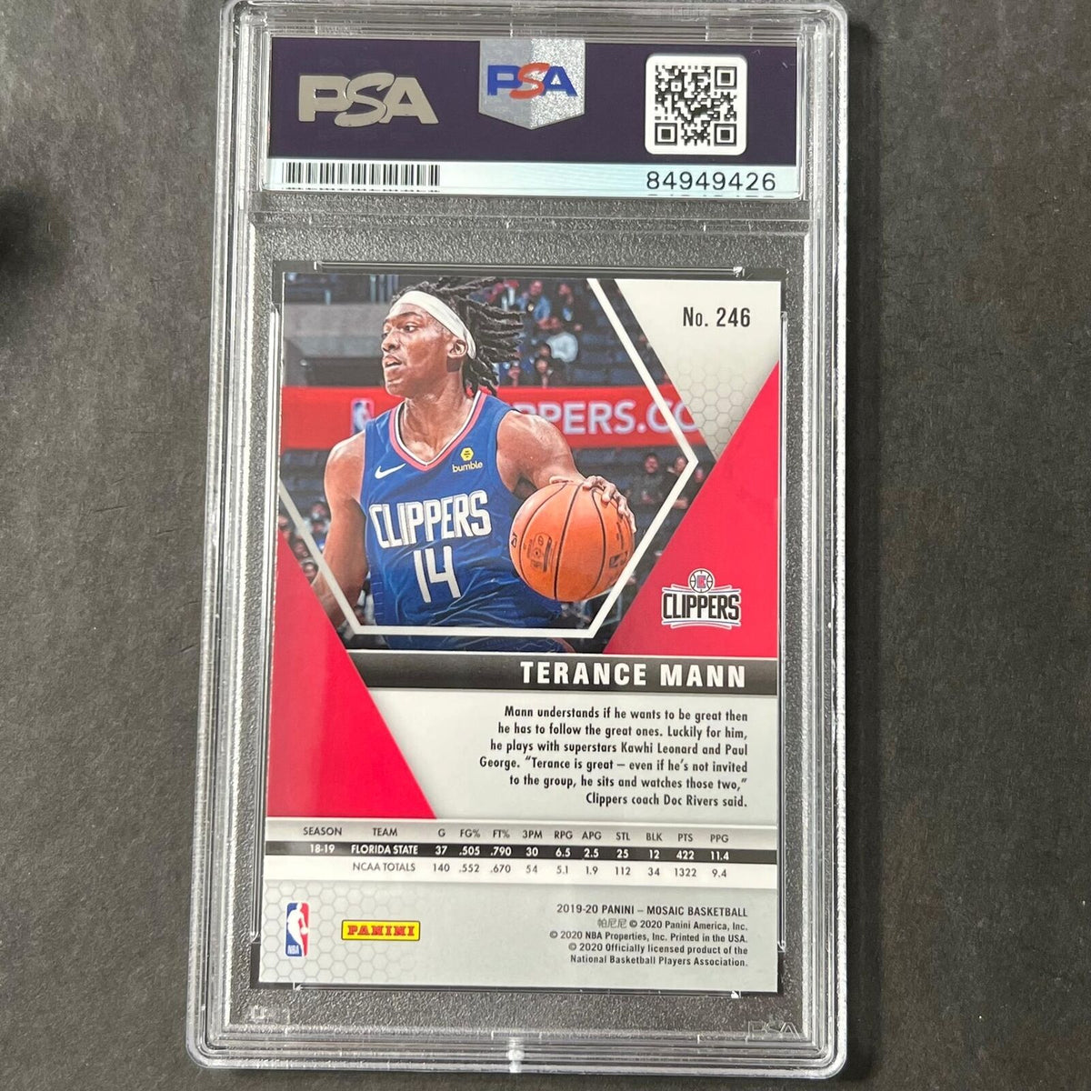 2019-20 Panini Mosaic #246 Terance Mann Signed Card AUTO PSA Slabbed Clippers
