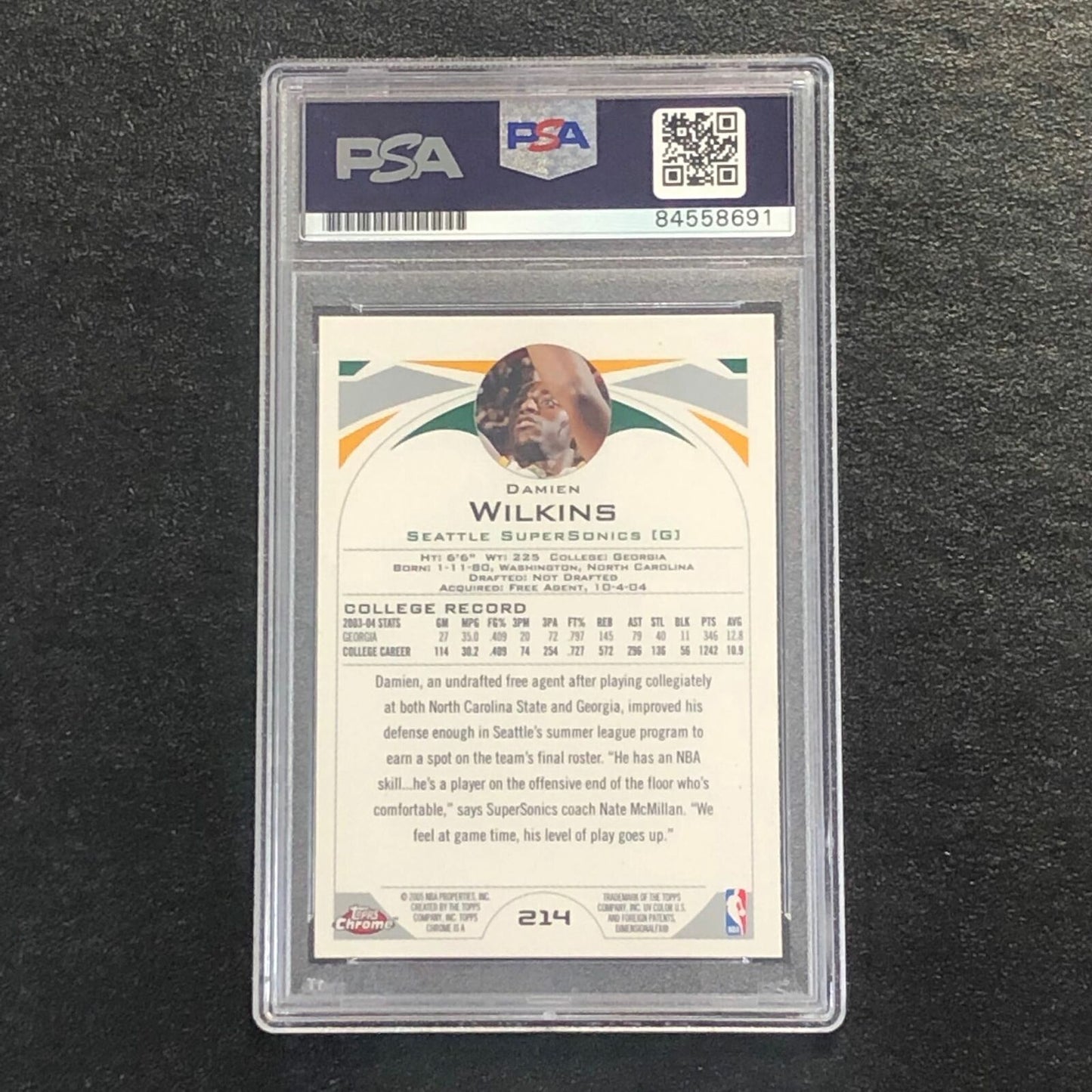 2004-05 Topps Chrome Basketball #214 Damien Wilkins Signed Card AUTO PSA/DNA Sla