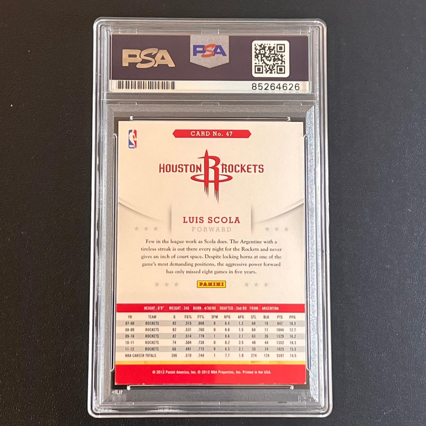 2012-13 Panini NBA Hoops #47 Luis Scola Signed Card AUTO PSA/DNA Slabbed Rockets