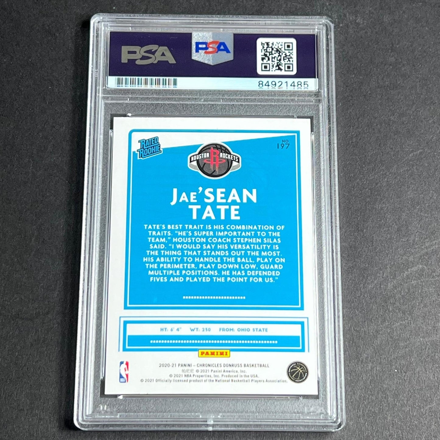 2020-21 Panini Chronicles #197 JAE'SEAN TATE Signed Card AUTO PSA Slabbed RC Roc