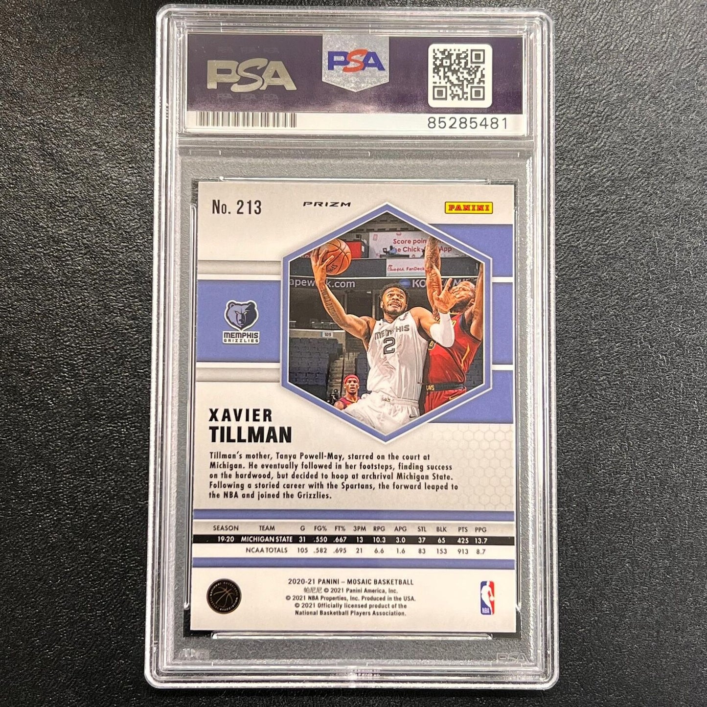 2020-21 Panini Prizm Mosaic #213 Xavier Tillman signed card AUTO PSA/DNA Slabbed