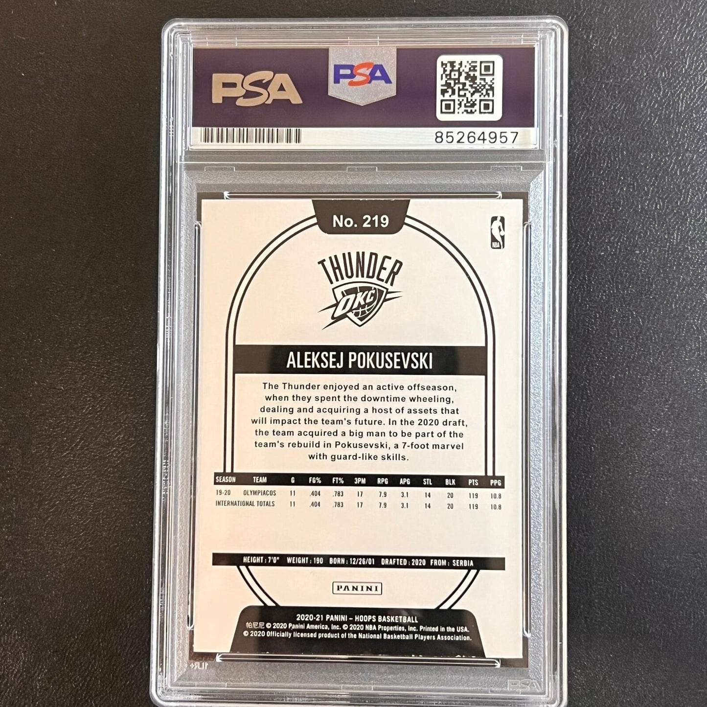 2020-21 Panini NBA Hoops #219 Aleksej Pokusevski Signed Card AUTO PSA Slabbed RC