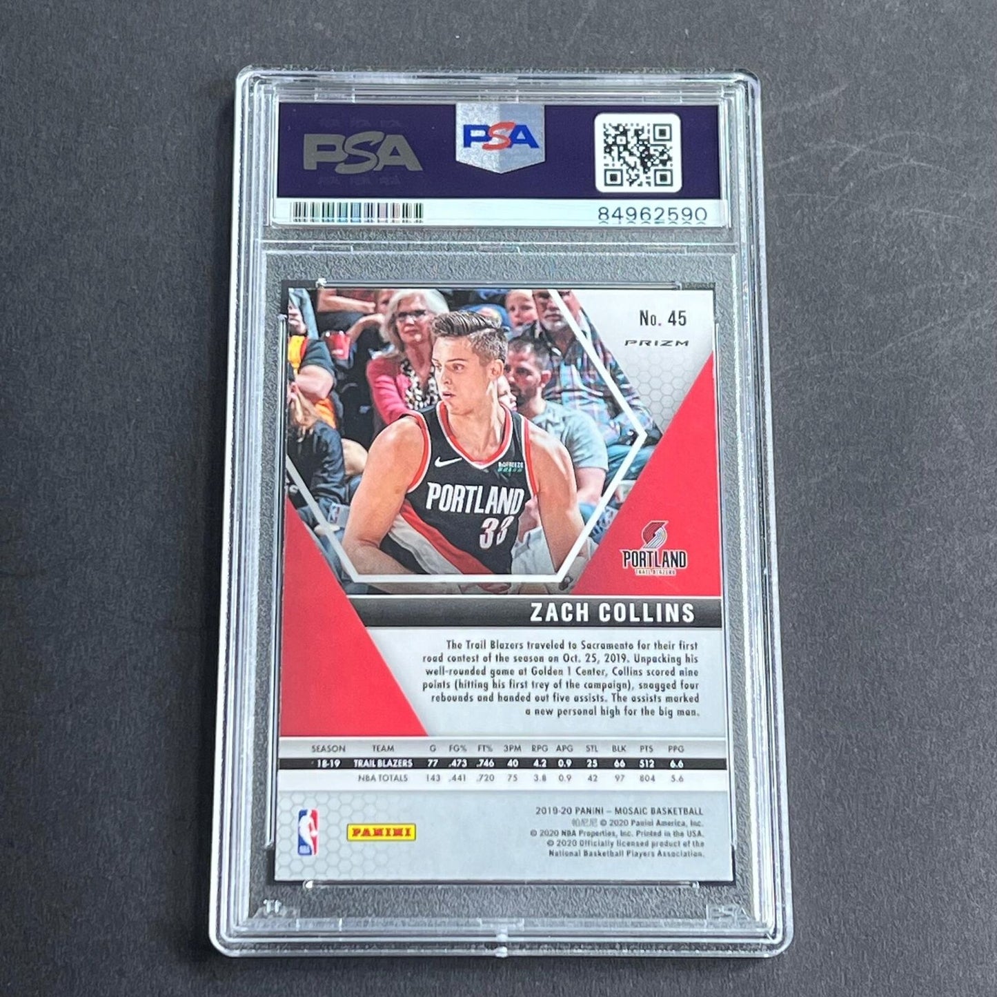 2019-20 Panini Mosaic #45 ZACH COLLINS Signed Card AUTO Grade 10 PSA Slabbed Bla