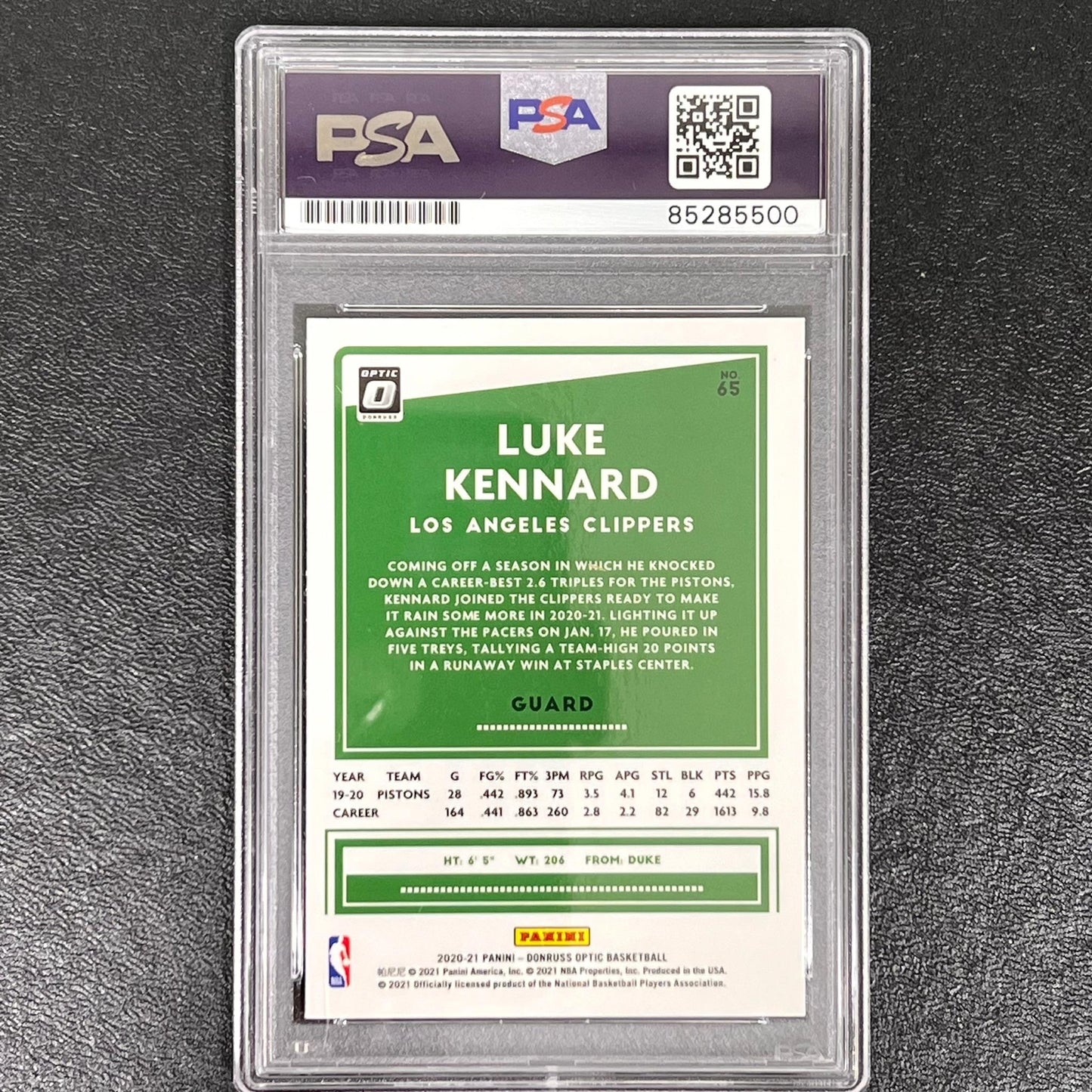 2020-21 Panini Donruss Optic #65 Luke Kennard Signed Card AUTO PSA Slabbed Clipp