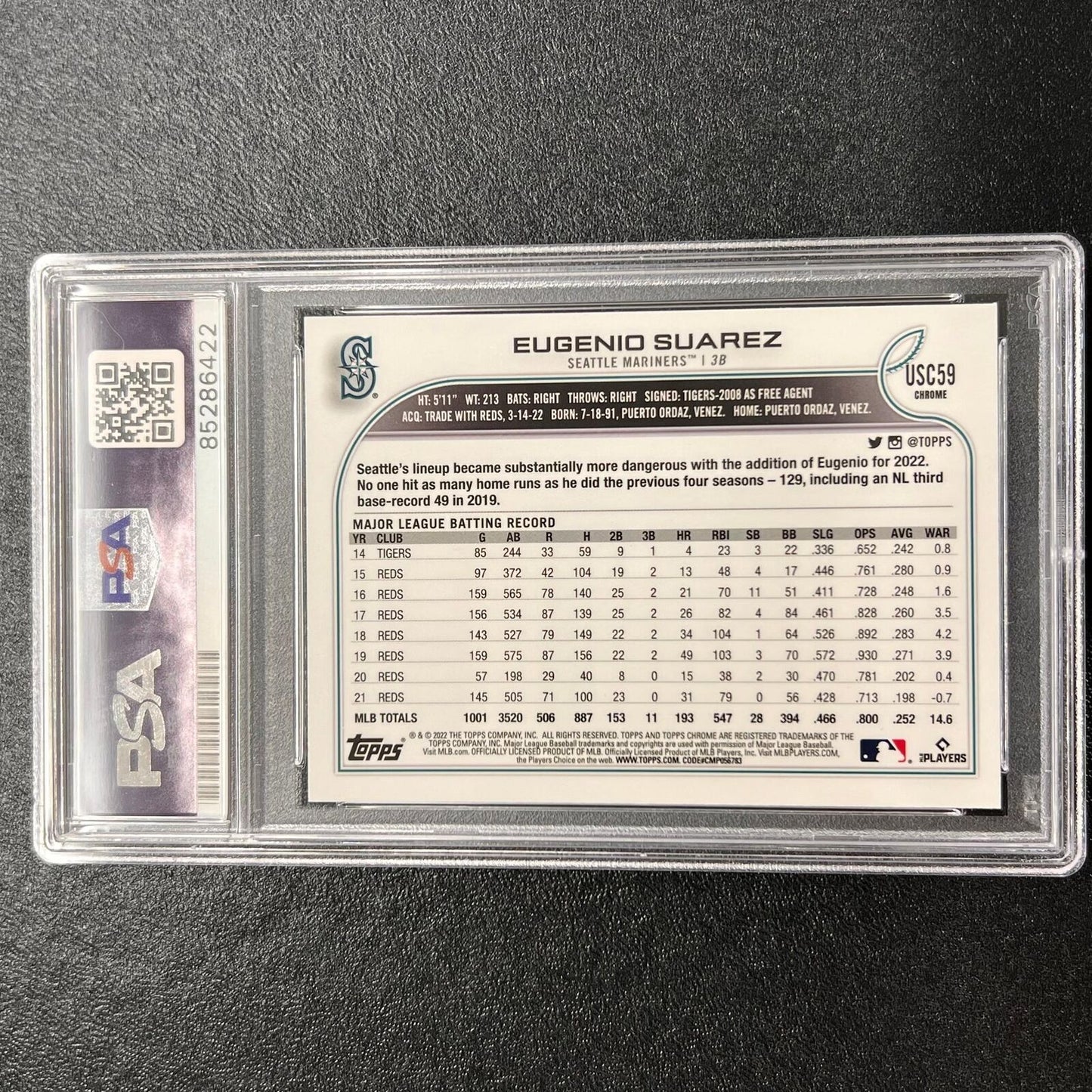 2022 Topps Chrome #USC59 Eugenio Suarez Signed Card PSA/DNA AUTO 10 Slabbed Mari