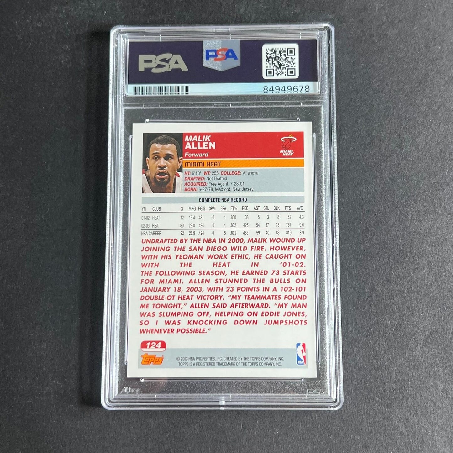 2003-04 Topps #124 Malik Allen Signed Card AUTO PSA Slabbed Heat