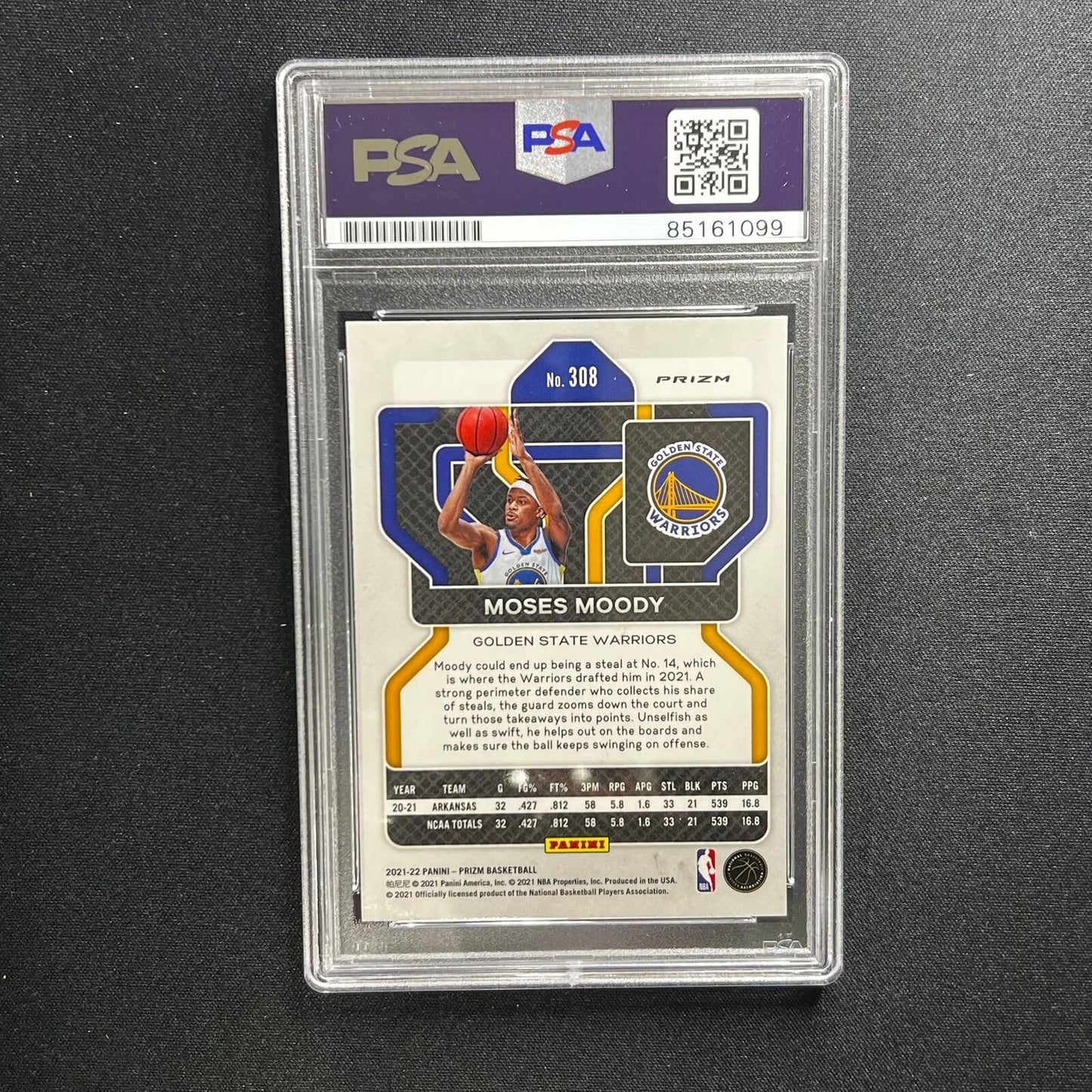 2021-22 Panini Prizm #308 Moses Moody Signed Card AUTO PSA Slabbed RC Warriors