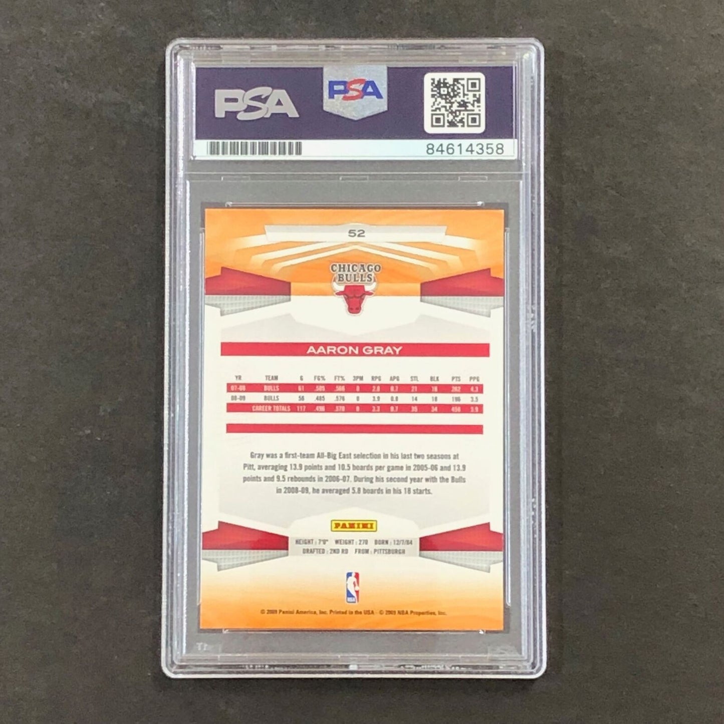 2009-10 Panini Basketball #52 Aaron Gray Signed Card AUTO 10 PSA Slabbed Bulls