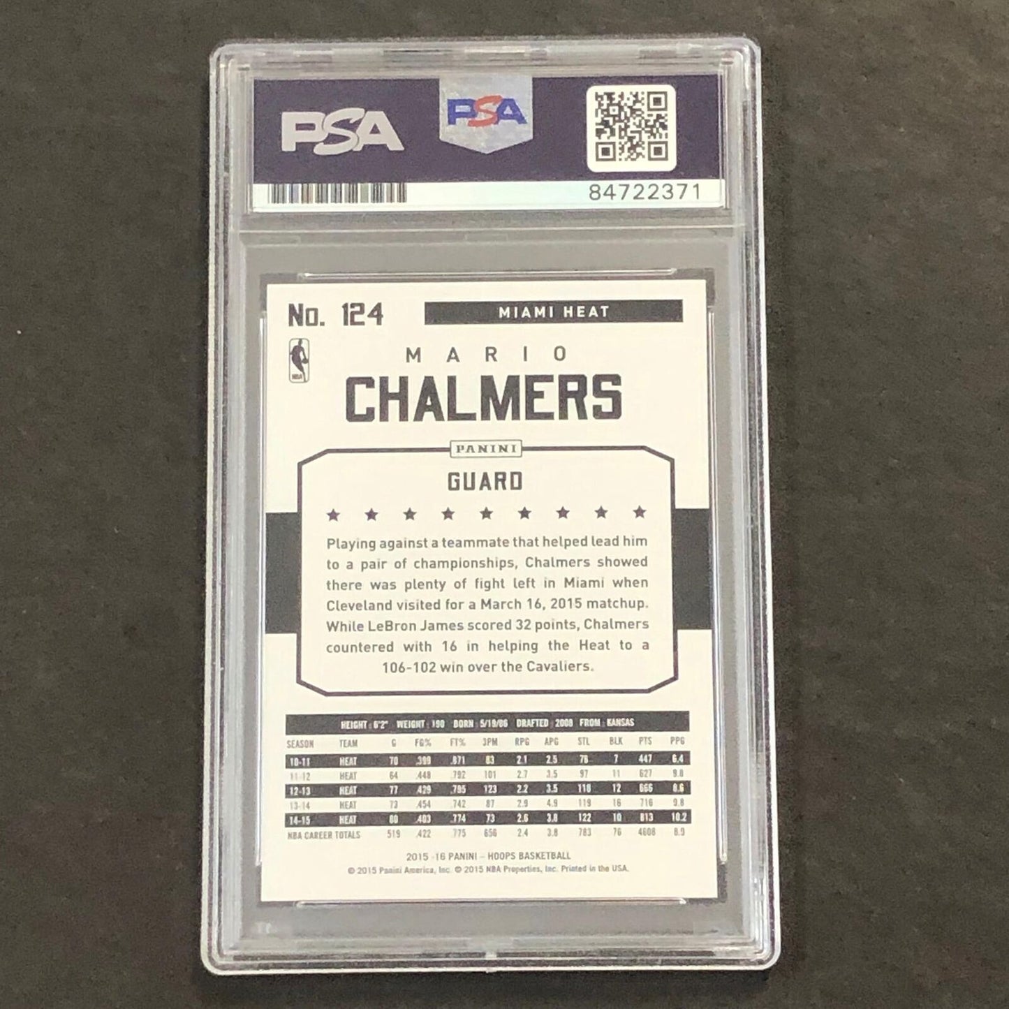 2015-16 NBA Hoops #124 Mario Chalmers Signed Card AUTO PSA Slabbed Heat