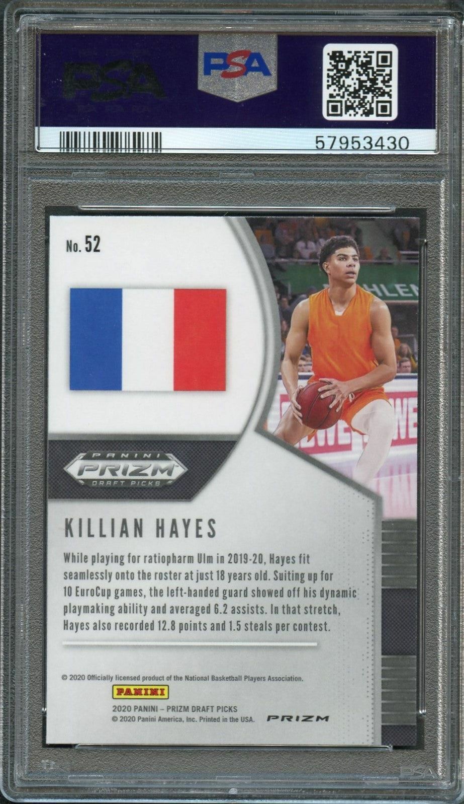 2020-21 Prizm Draft Picks Red Ice #52 Killian Hayes PSA 10 RC Pistons