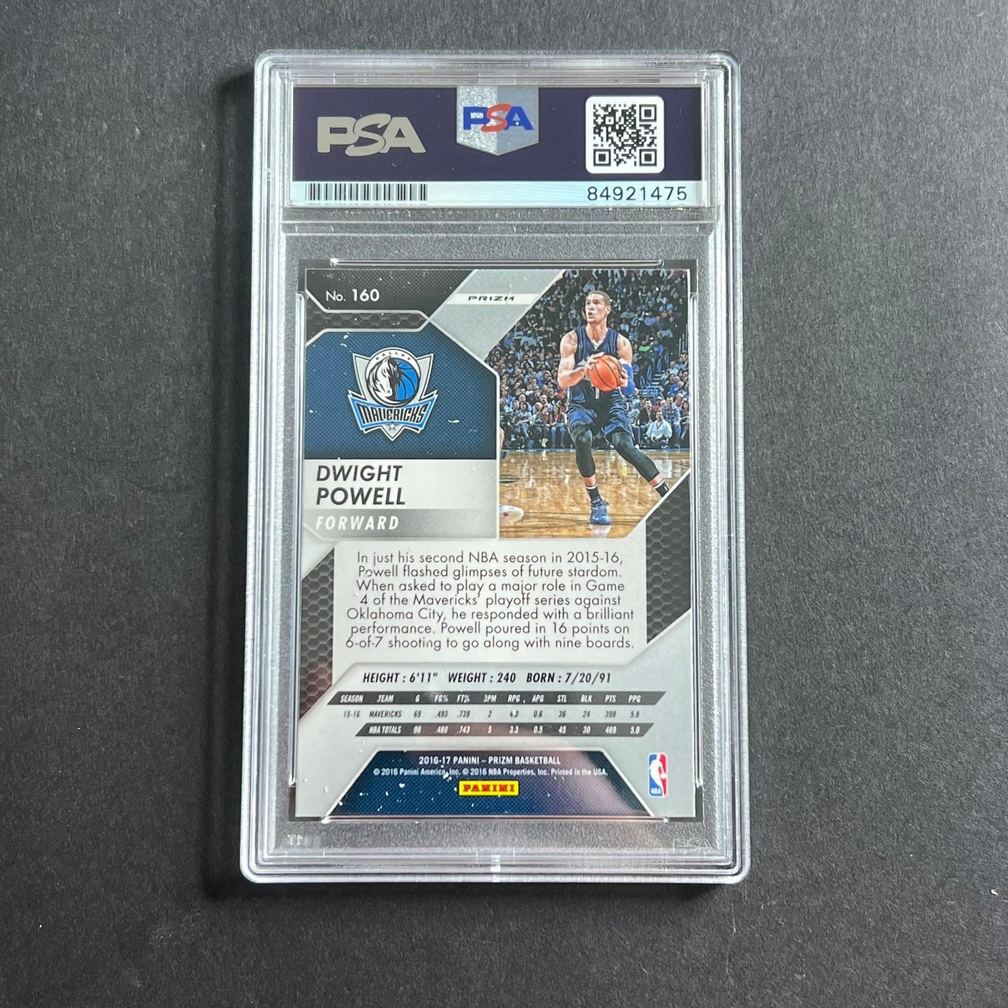 2016-17 Panini Prizm #160 Dwight Powell Card AUTO 10 PSA Slabbed Mavericks