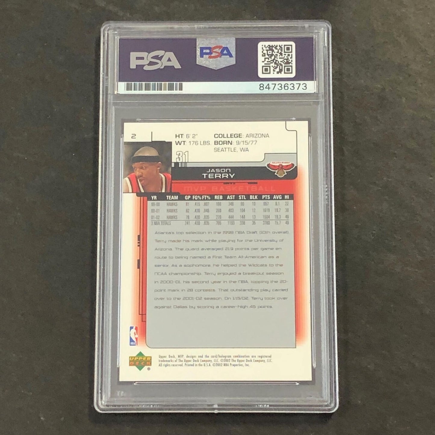 2003 Upper Deck MVP #2 Jason Terry Signed Card AUTO PSA Slabbed Hawks