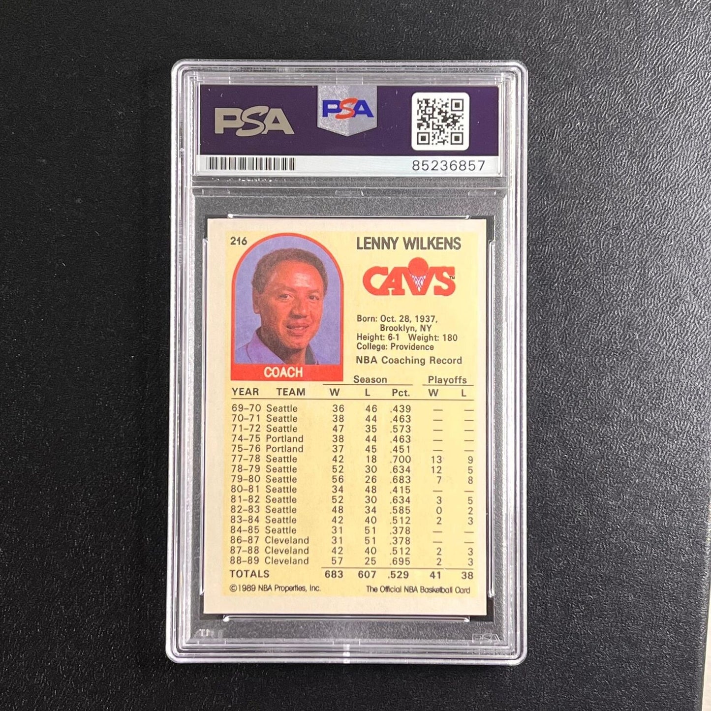 1989 NBA Hoops #216 Lenny Wilkens Signed Card Auto Grade PSA Slabbed Cavaliers