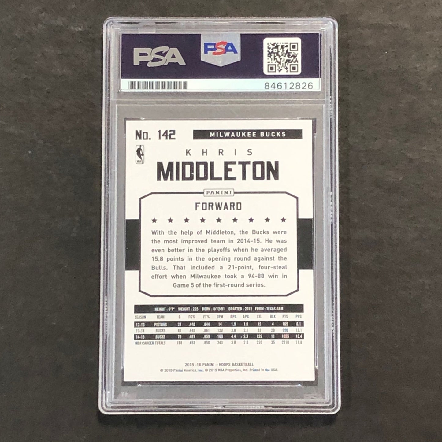 2015-16 NBA Hoops #142 Khris Middleton Signed Card AUTO PSA/DNA Slabbed Bucks
