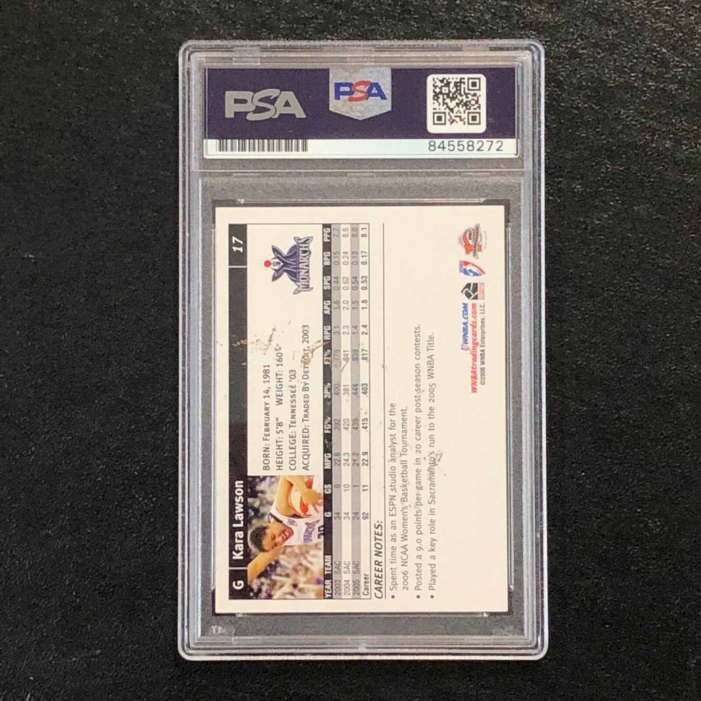 2006 Rittenhouse WNBA #17 Kara Lawson Signed Card AUTO PSA/DNA Slabbed Monarchs