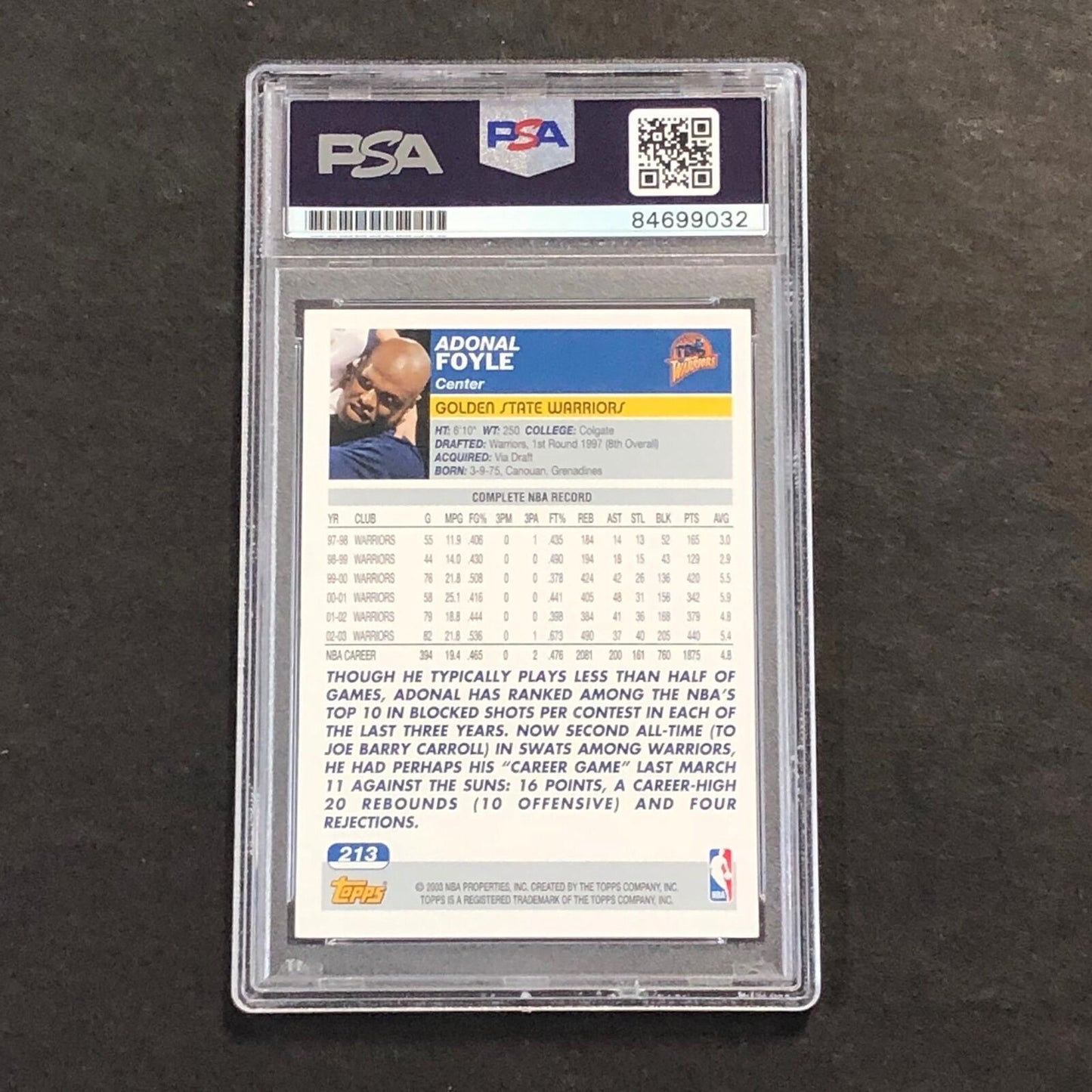 2003 Topps #213 Adonal Foyle Signed Card AUTO PSA Slabbed Warriors