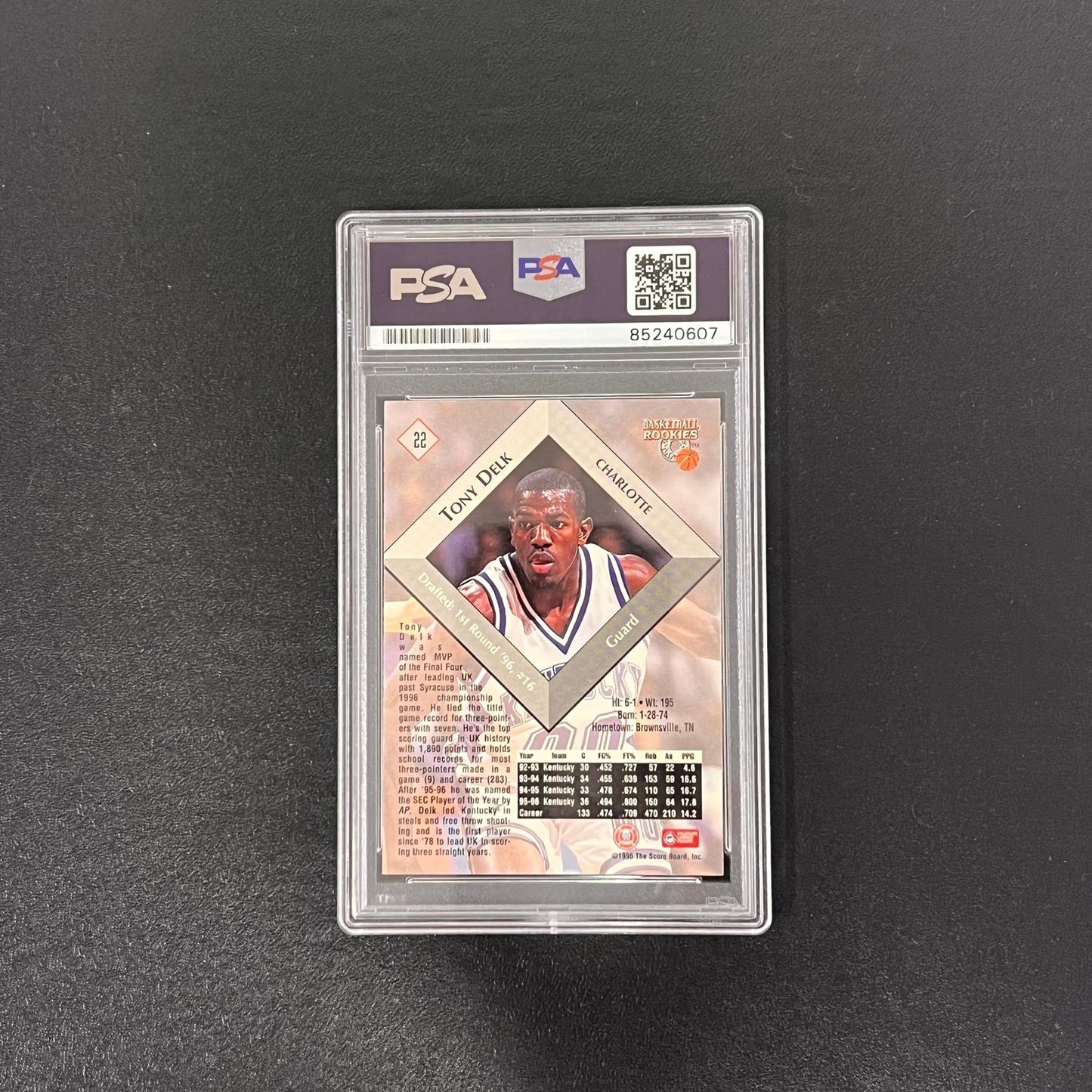 1996-97 The Score Board #22 Tony Delk Signed Card AUTO PSA/DNA Slabbed Hornets R